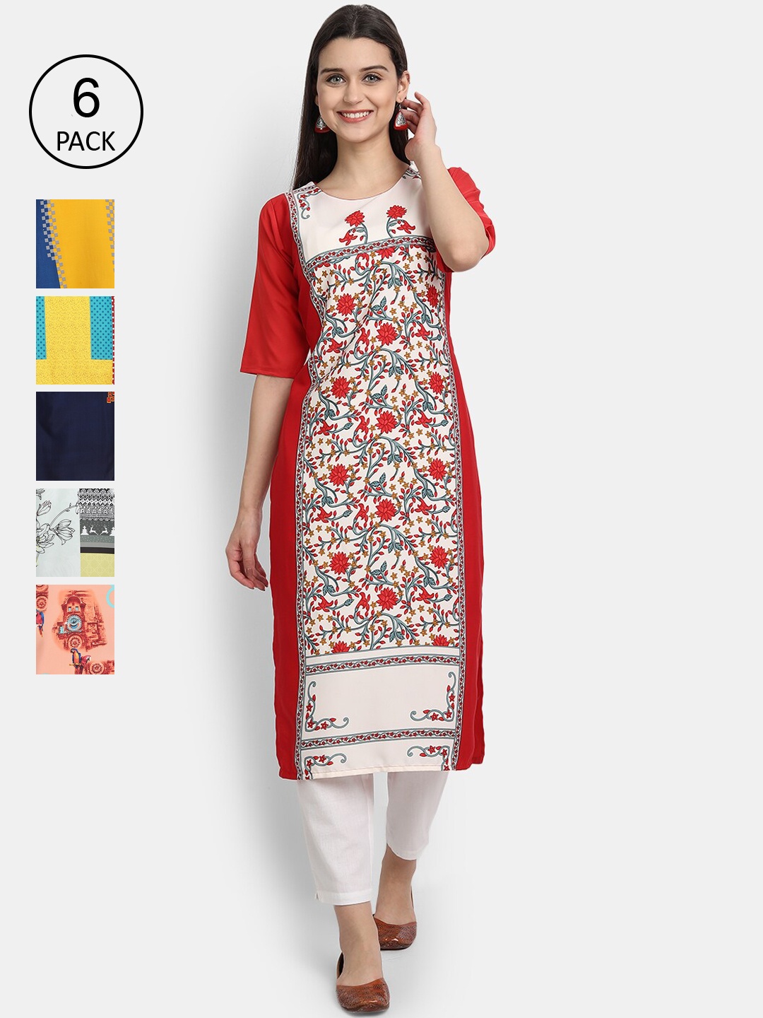 

1 Stop Fashion Women Multicoloured & almost mauve Floral Printed Keyhole Neck Thread Work Crepe Kurta, Multi