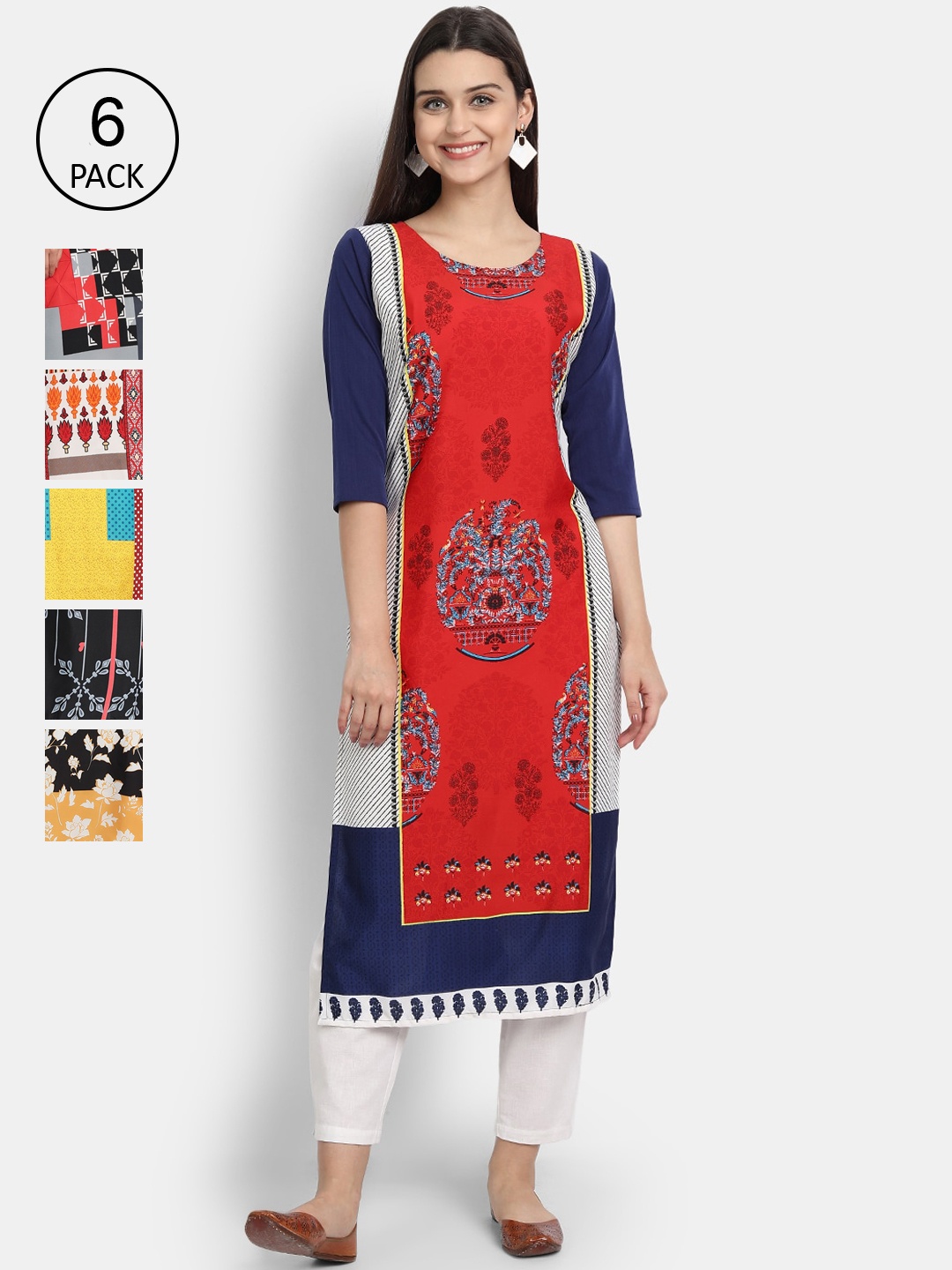 

1 Stop Fashion Women Multicoloured Ethnic Motifs Printed Thread Work Crepe Kurta, Multi