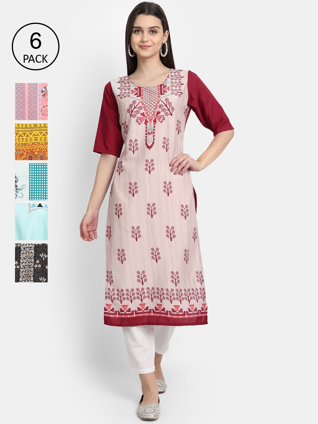 

1 Stop Fashion Women Multicoloured & peach blush Ethnic Motifs Printed Thread Work Crepe Kurta, Multi