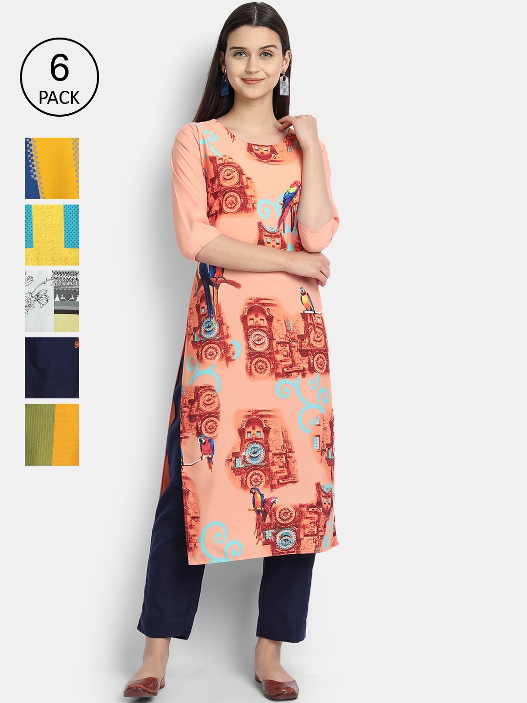 

1 Stop Fashion Women Multicoloured Colourblocked Thread Work Crepe Kurta, Multi