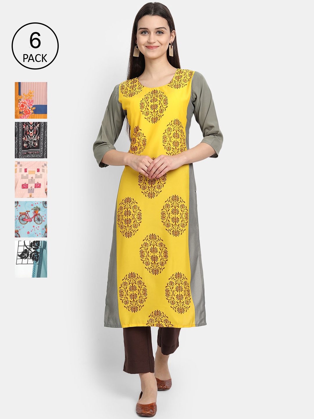 

1 Stop Fashion Women Pack Of 6 Kurtas, Multi