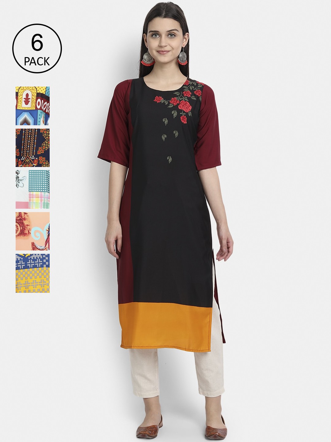 

1 Stop Fashion Women Multicoloured Mirror Work Crepe Kurta, Multi