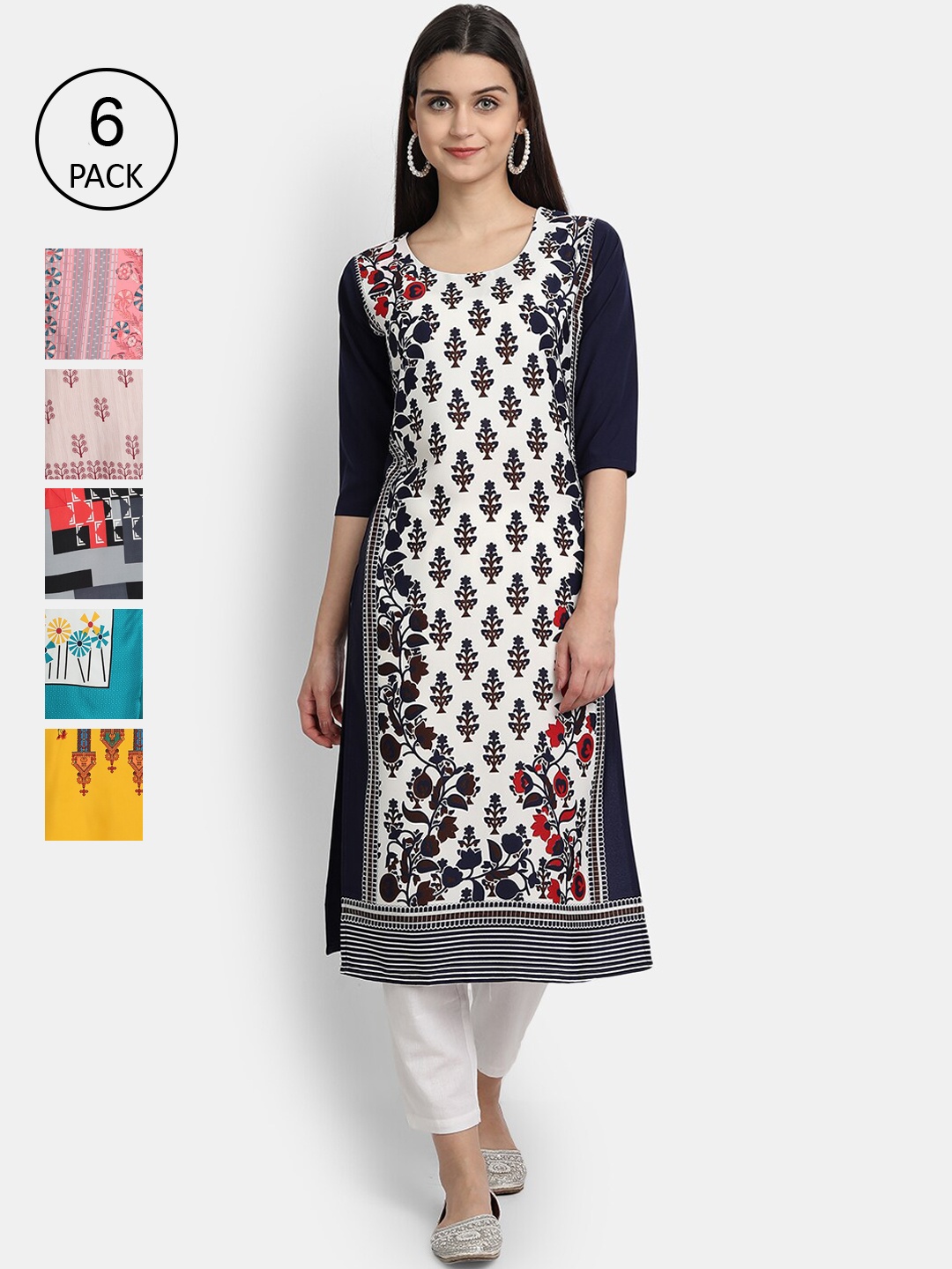 

1 Stop Fashion Women Multicoloured & off white Ethnic Motifs Printed Thread Work Crepe Kurta, Multi