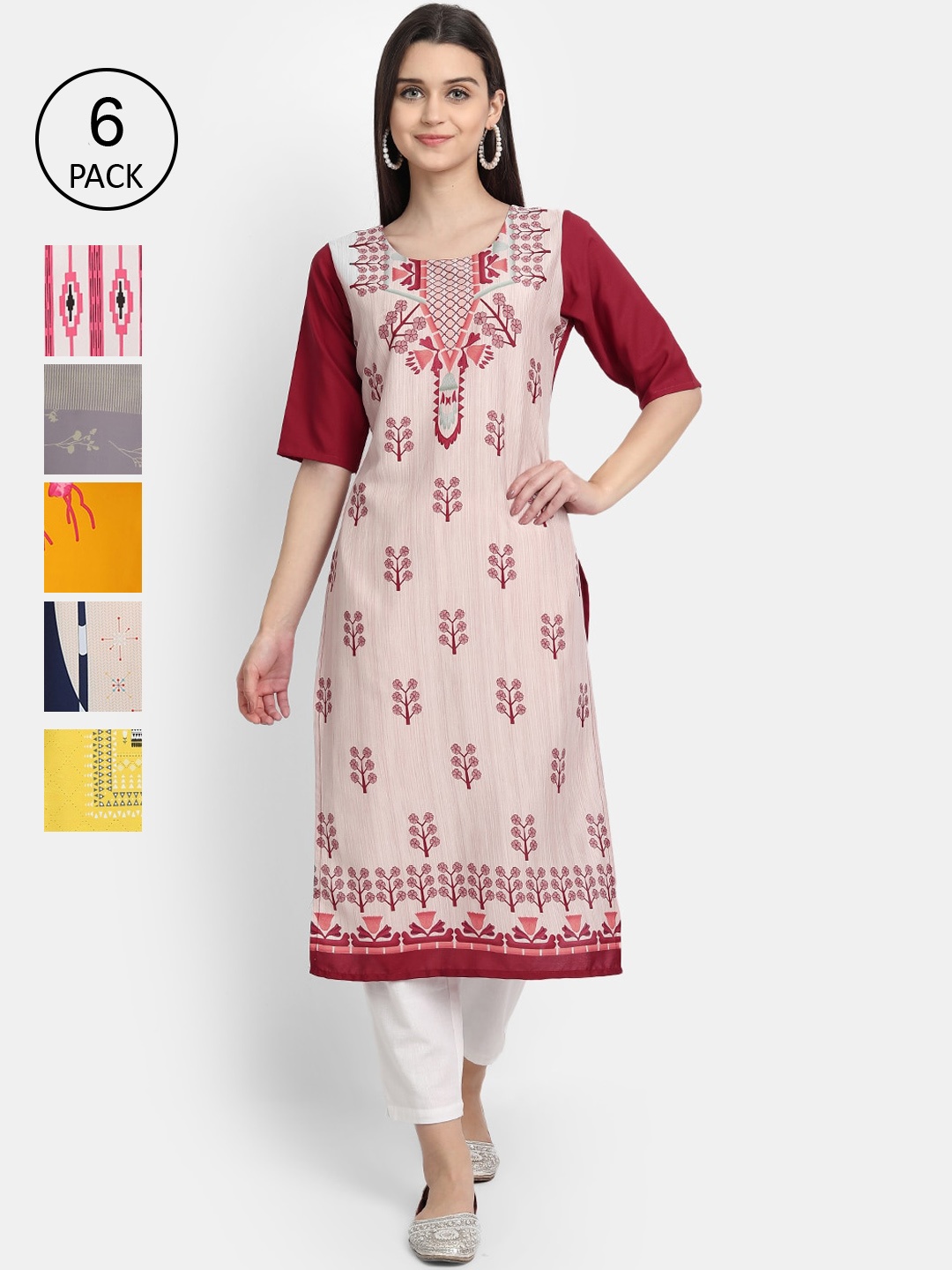 

1 Stop Fashion Women Multicoloured Ethnic Motifs Printed Thread Work Crepe Kurta, Multi