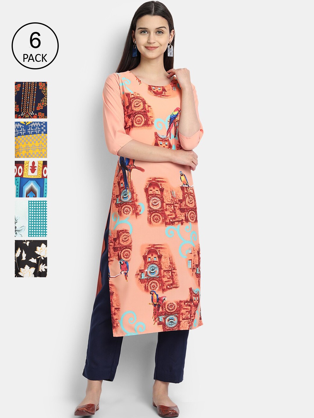 

1 Stop Fashion Women Pack Of 6 Kurtas, Navy blue