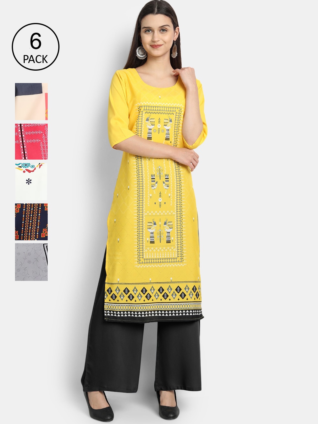 

1 Stop Fashion Women Pack Of 6 Kurtas, Yellow