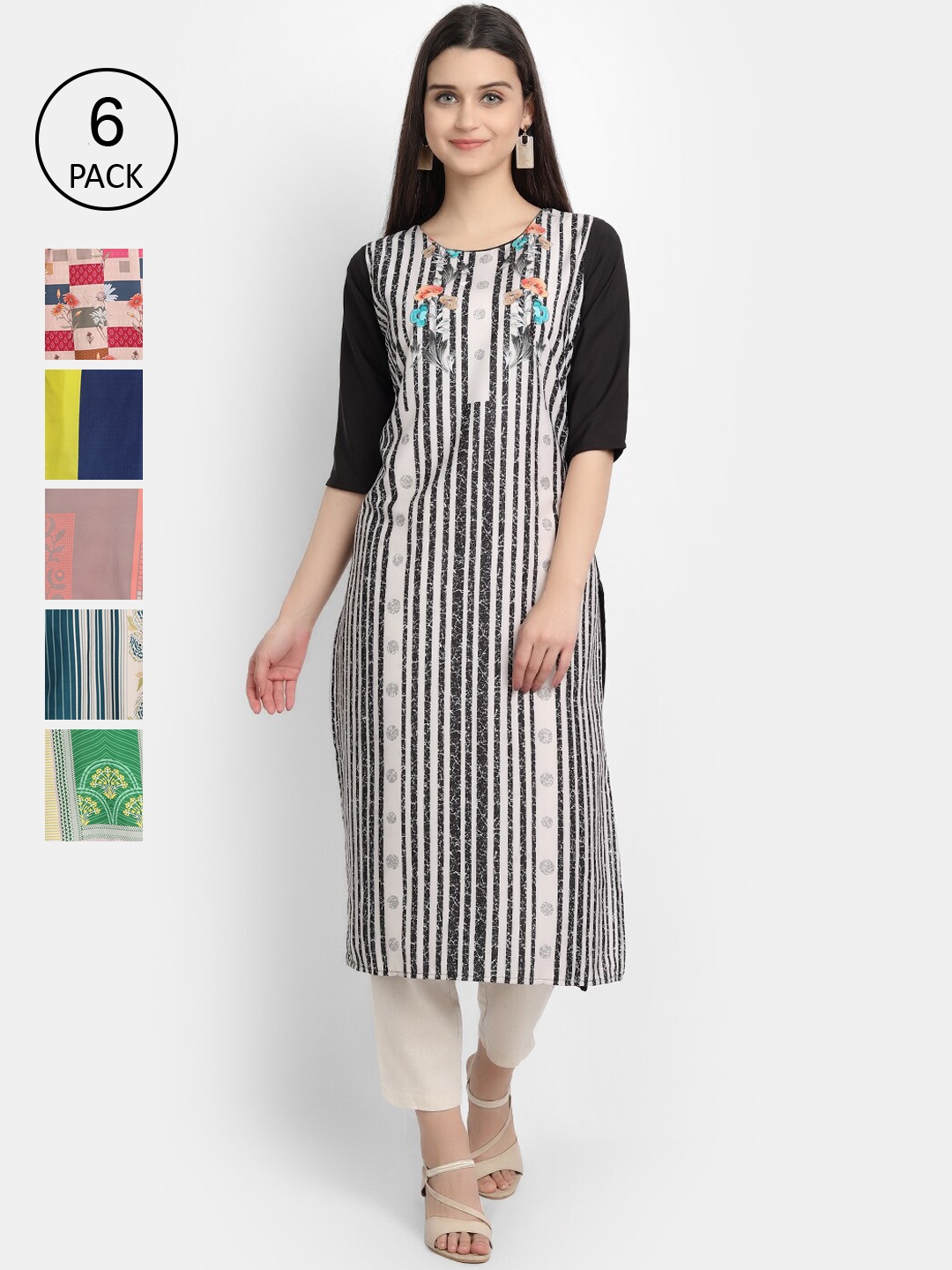 

1 Stop Fashion Women Pack Of 6 Digital Printed Straight Kurta, Blue