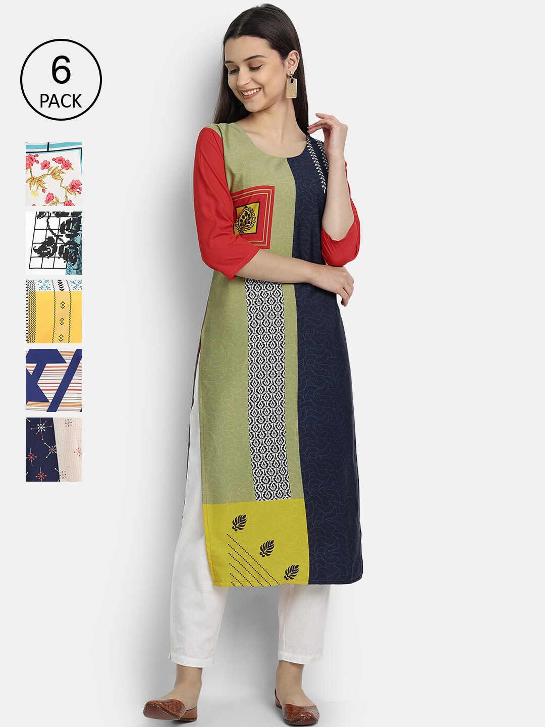 

1 Stop Fashion Women Pack Of 6 Kurtas, Multi