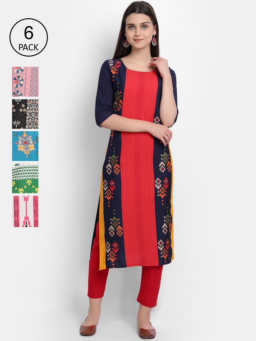 

1 Stop Fashion Women Multicoloured & bittersweet Colourblocked Thread Work Crepe Kurta, Multi
