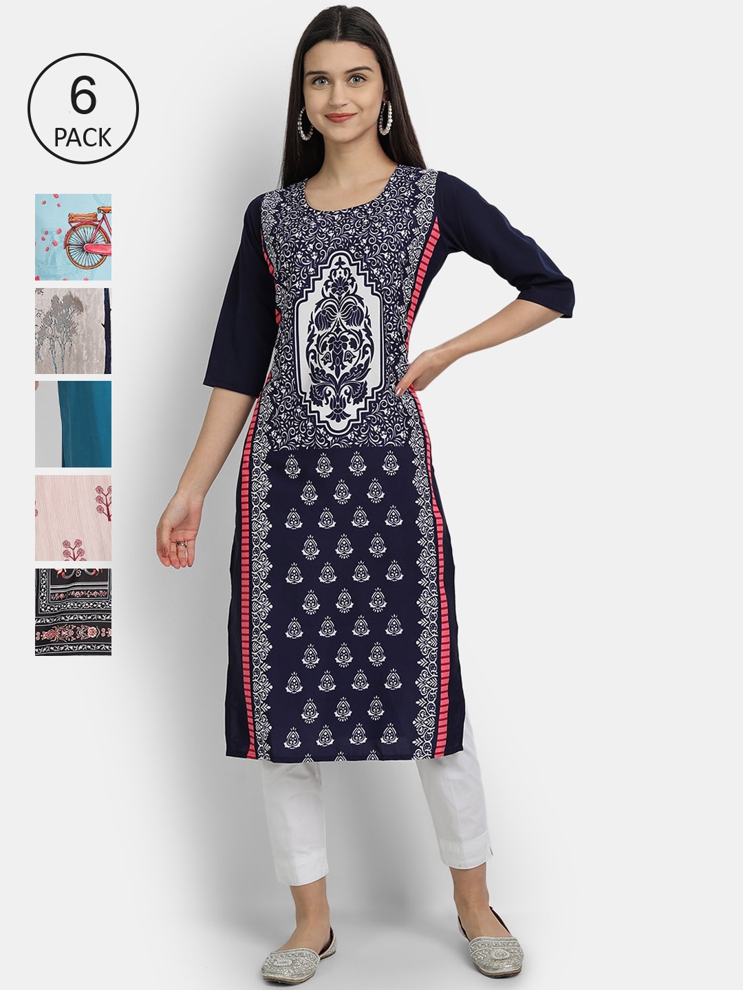 

1 Stop Fashion Women Pack Of 6 Kurtas, Multi