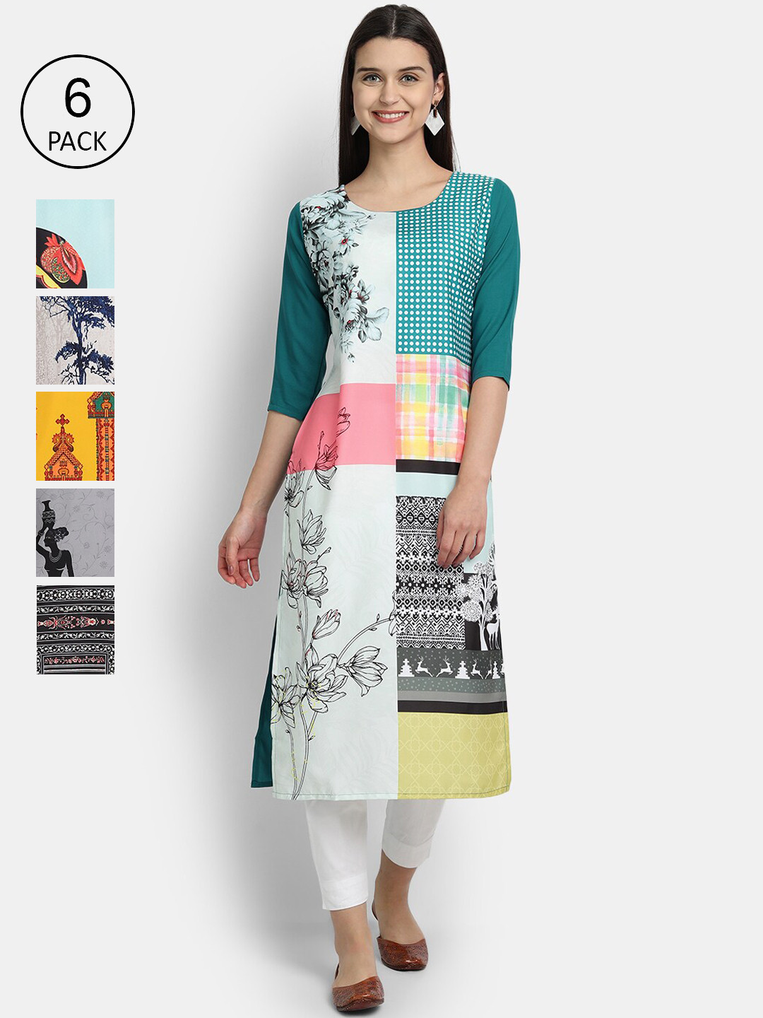 

1 Stop Fashion Women Pack Of 6 Kurtas, Yellow