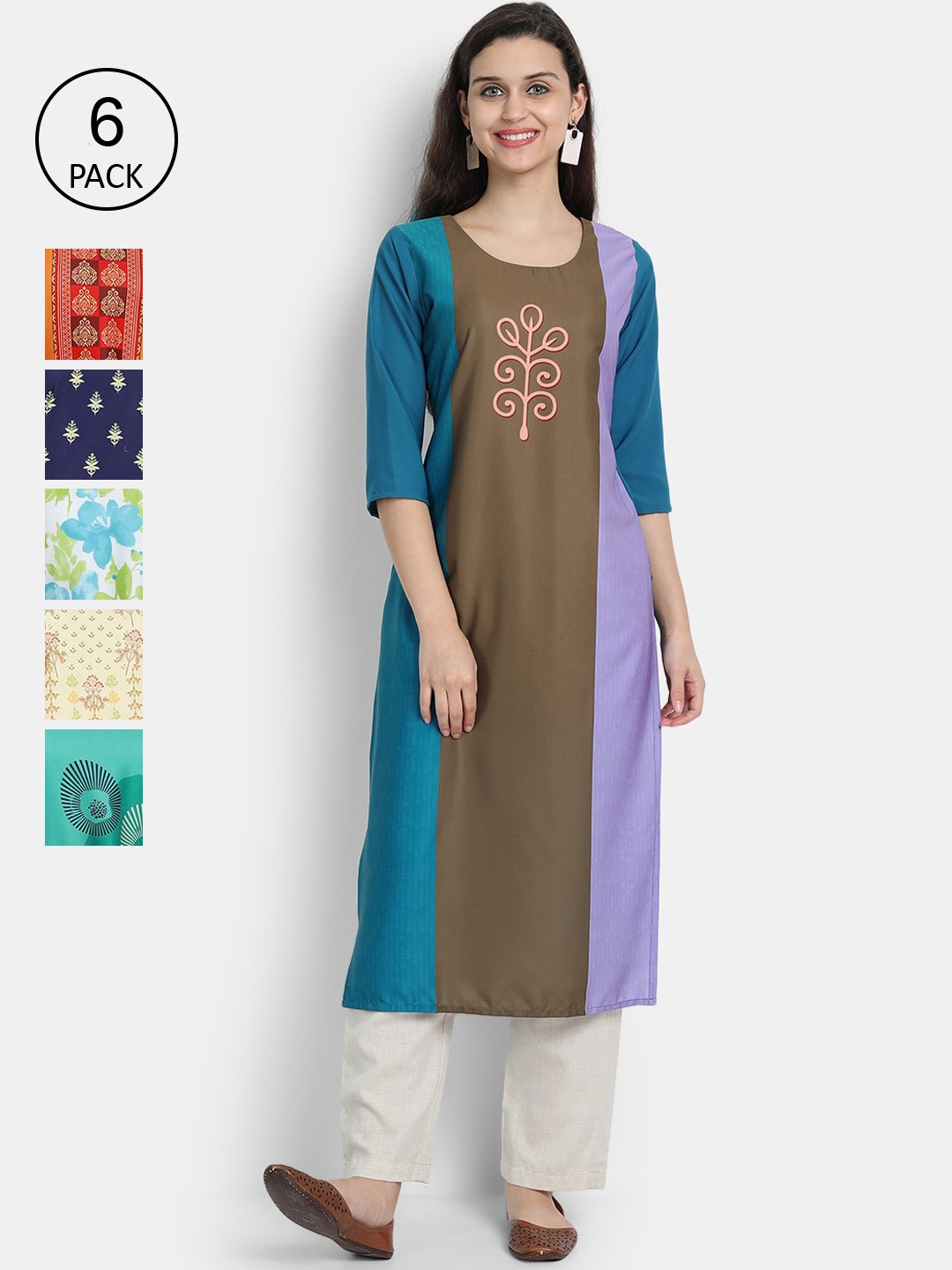 

1 Stop Fashion Women Multicoloured Thread Work Crepe Kurta, Multi
