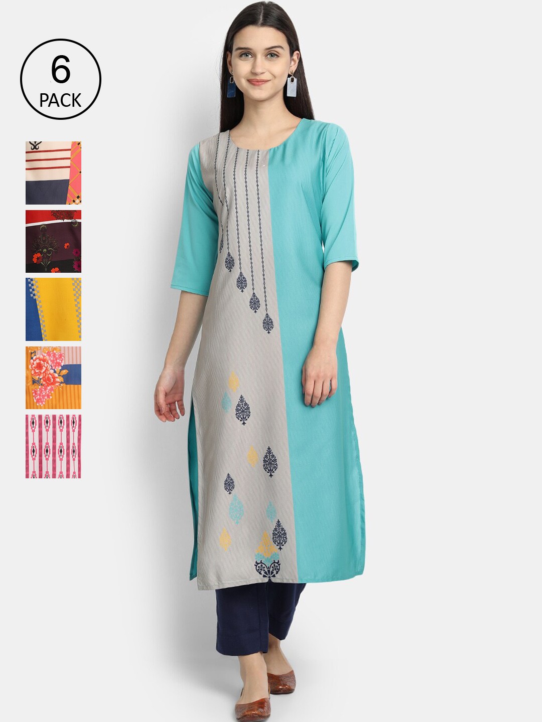 1 Stop Fashion Women Multicoloured & silver gray Ethnic Motifs Printed Thread Work Crepe Kurta, Multi