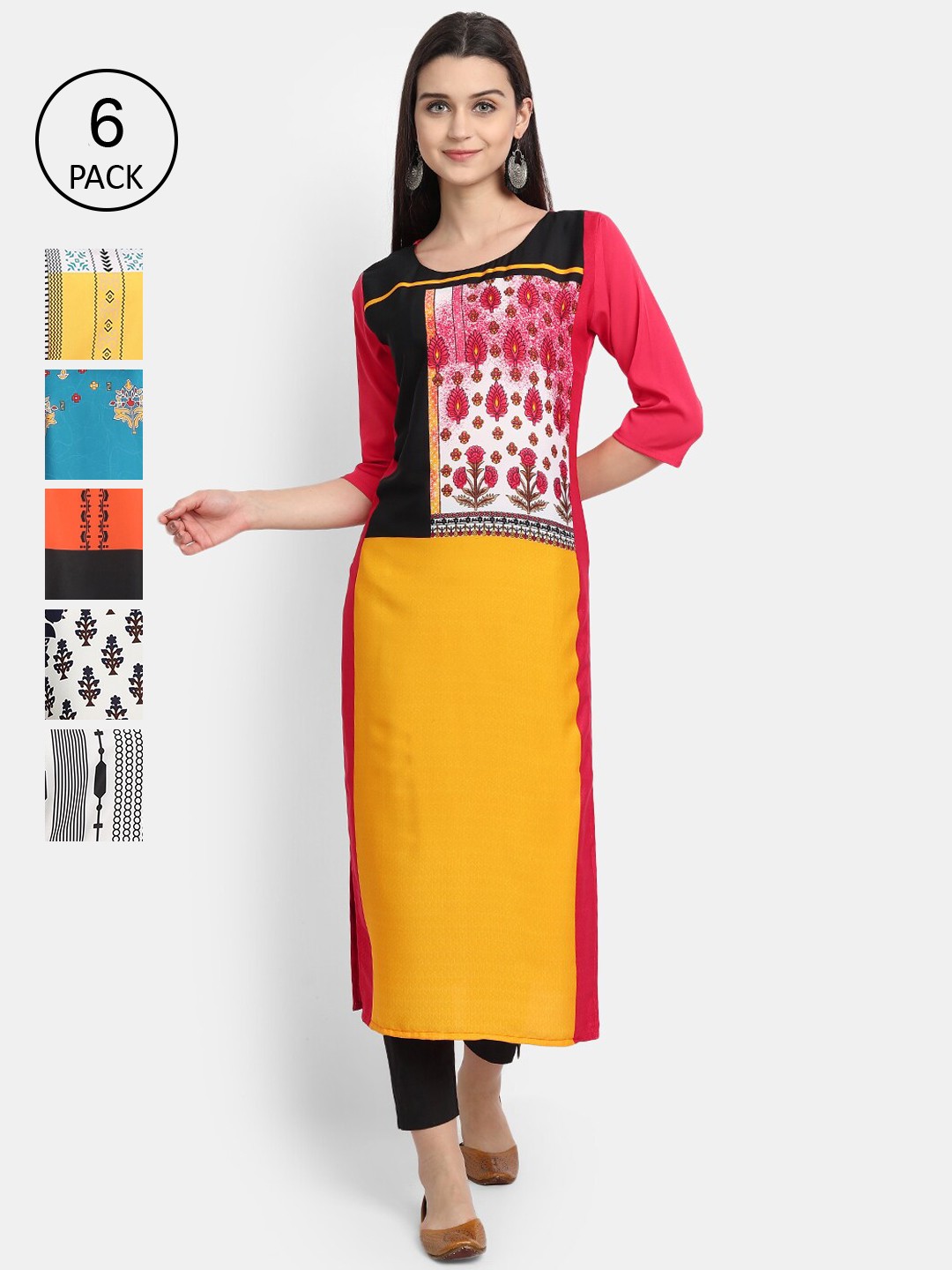 

1 Stop Fashion Women Multicoloured Geometric Embroidered Thread Work Crepe Kurta, Multi