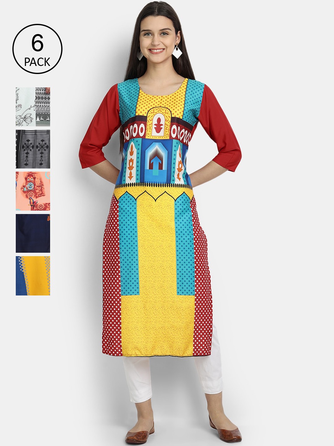 

1 Stop Fashion Women Multicoloured Geometric Embroidered Thread Work Crepe Kurta, Multi