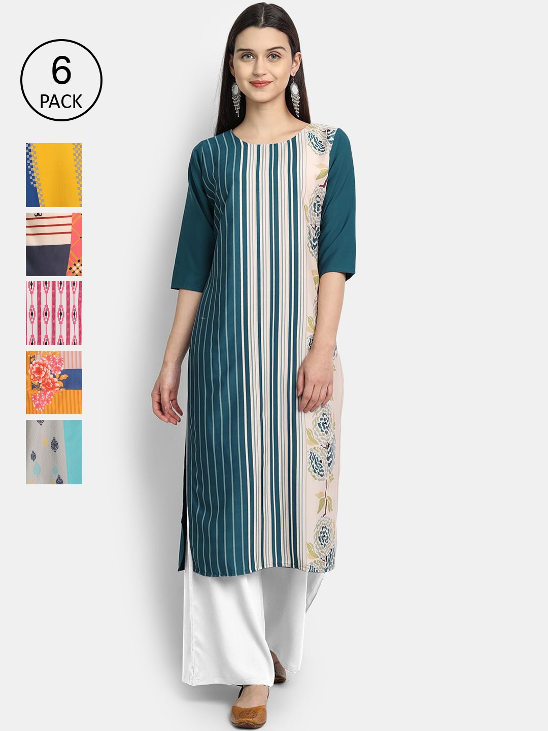 

1 Stop Fashion Women Multicoloured Striped Crepe Kurta, Multi