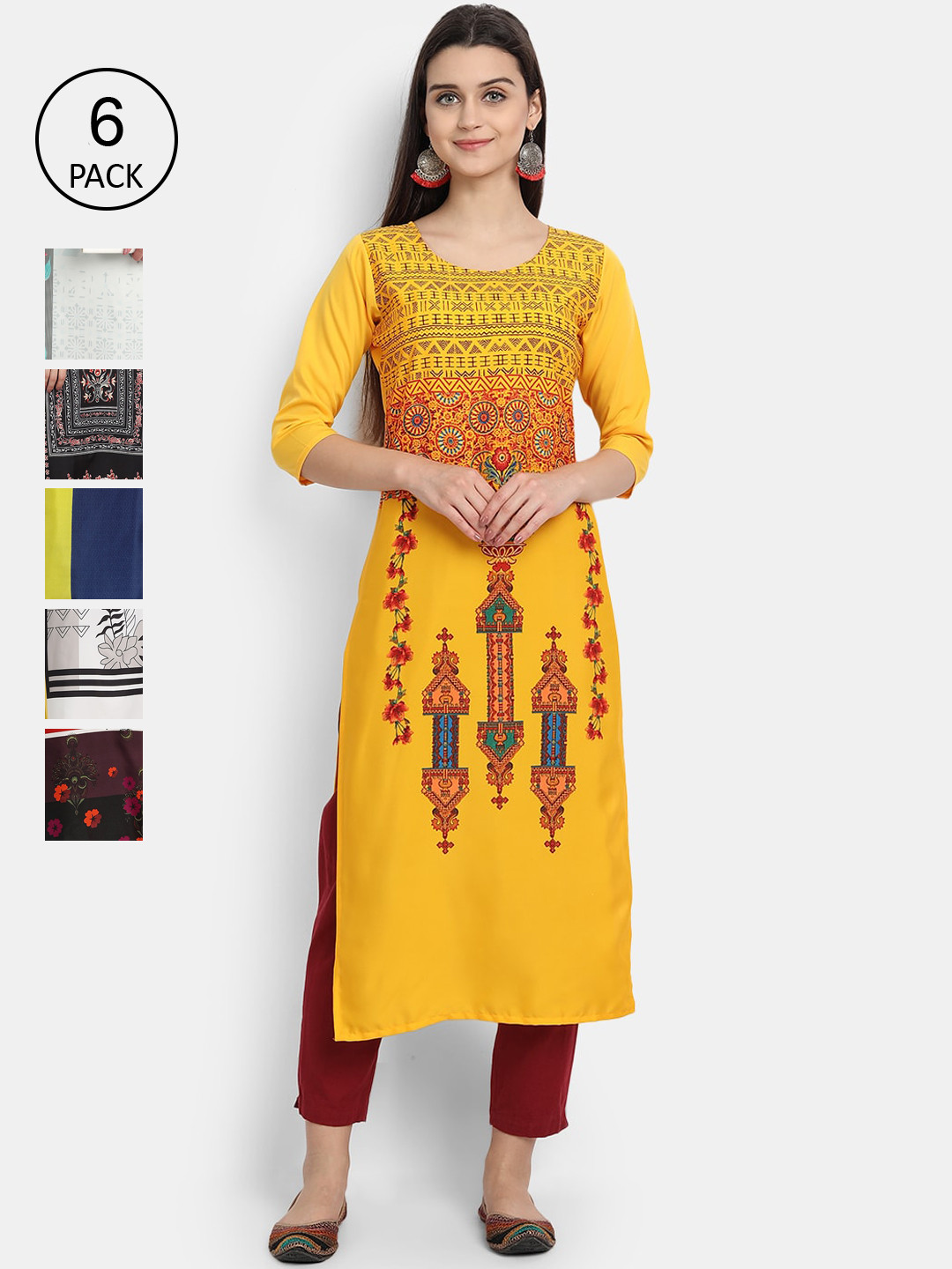 

1 Stop Fashion Women Multicoloured Ethnic Motifs Printed Thread Work Crepe Kurta, Multi