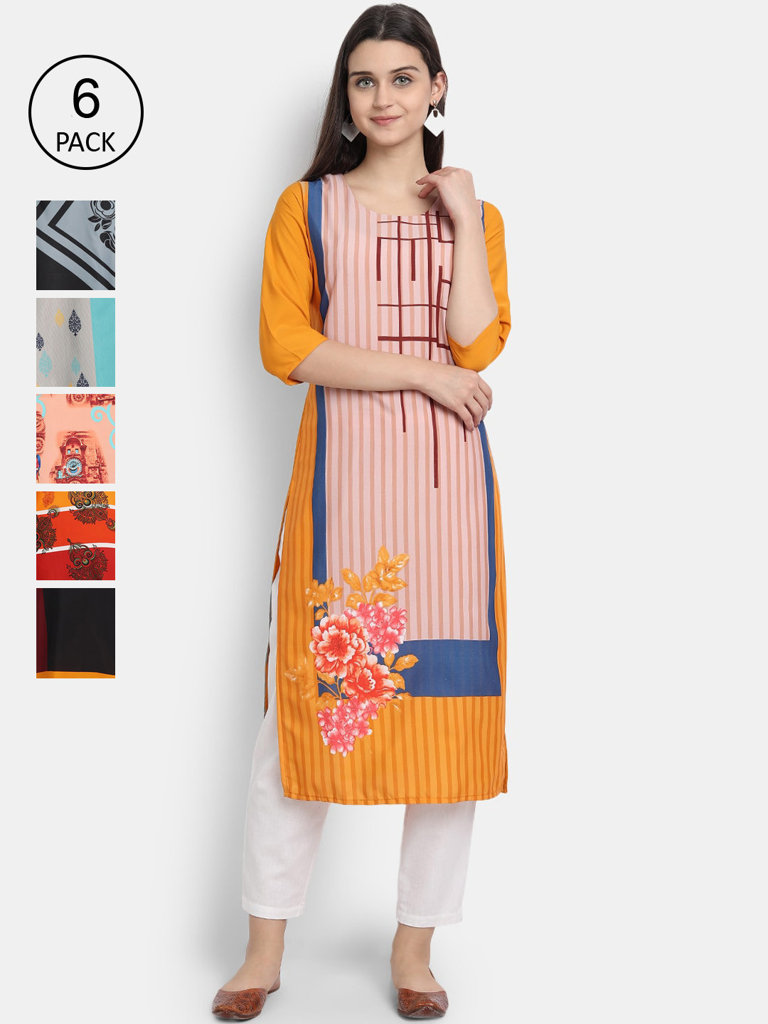 

1 Stop Fashion Women Multicoloured Ethnic Motifs Printed Thread Work Crepe Kurta, Multi