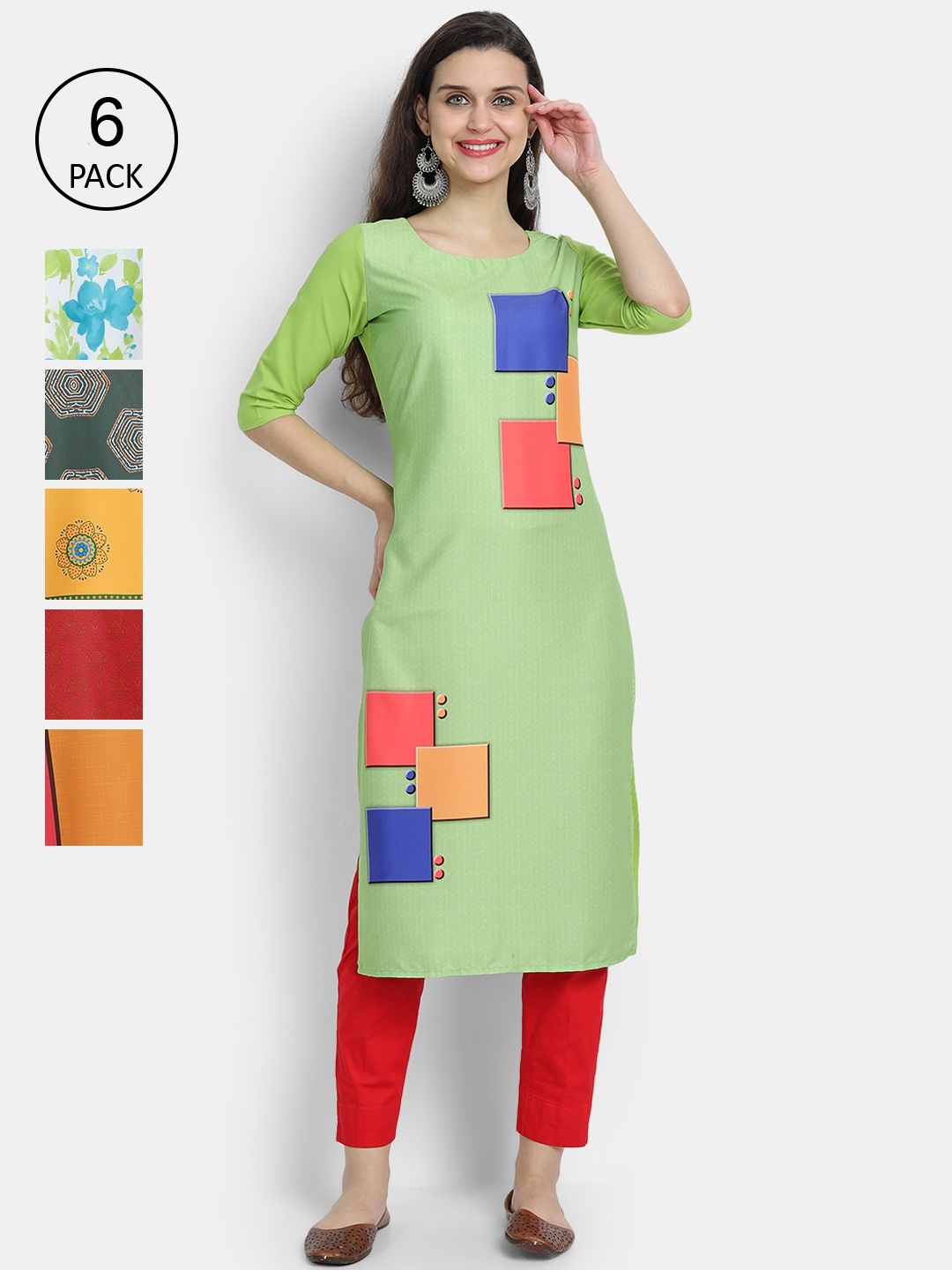 

1 Stop Fashion Women Multicoloured Colourblocked Thread Work Crepe Kurta, Multi