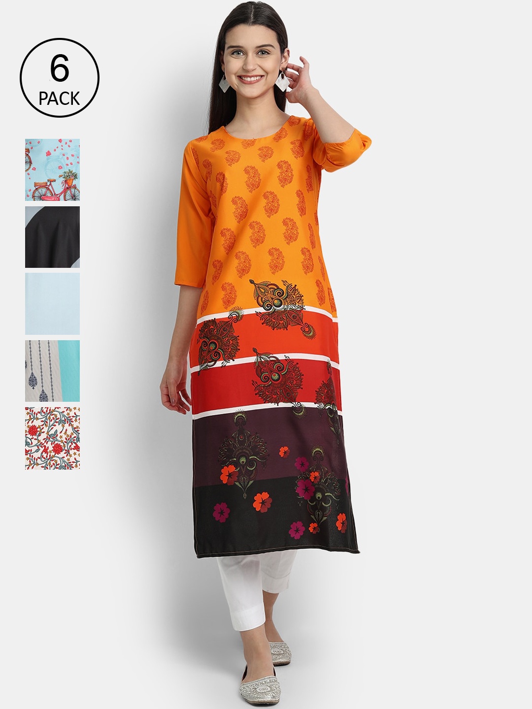

1 Stop Fashion Women Pack Of 6 Kurtas, Multi