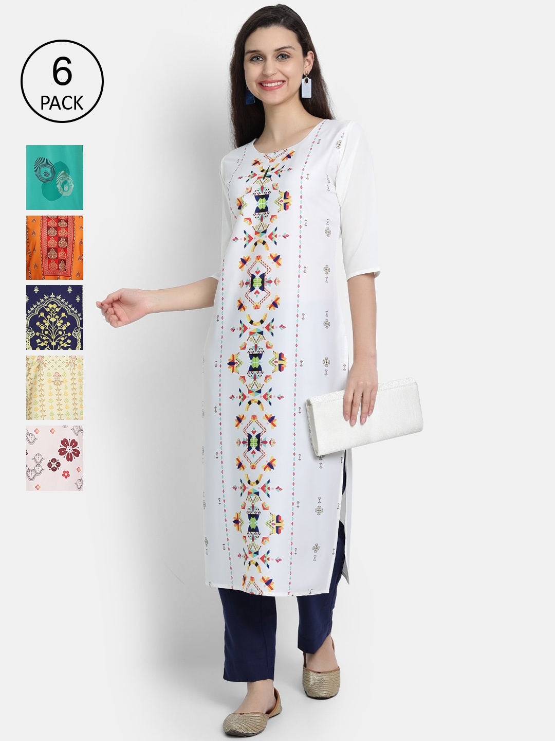 

1 Stop Fashion Women Multicoloured Floral Printed Thread Work Crepe Kurta, Multi