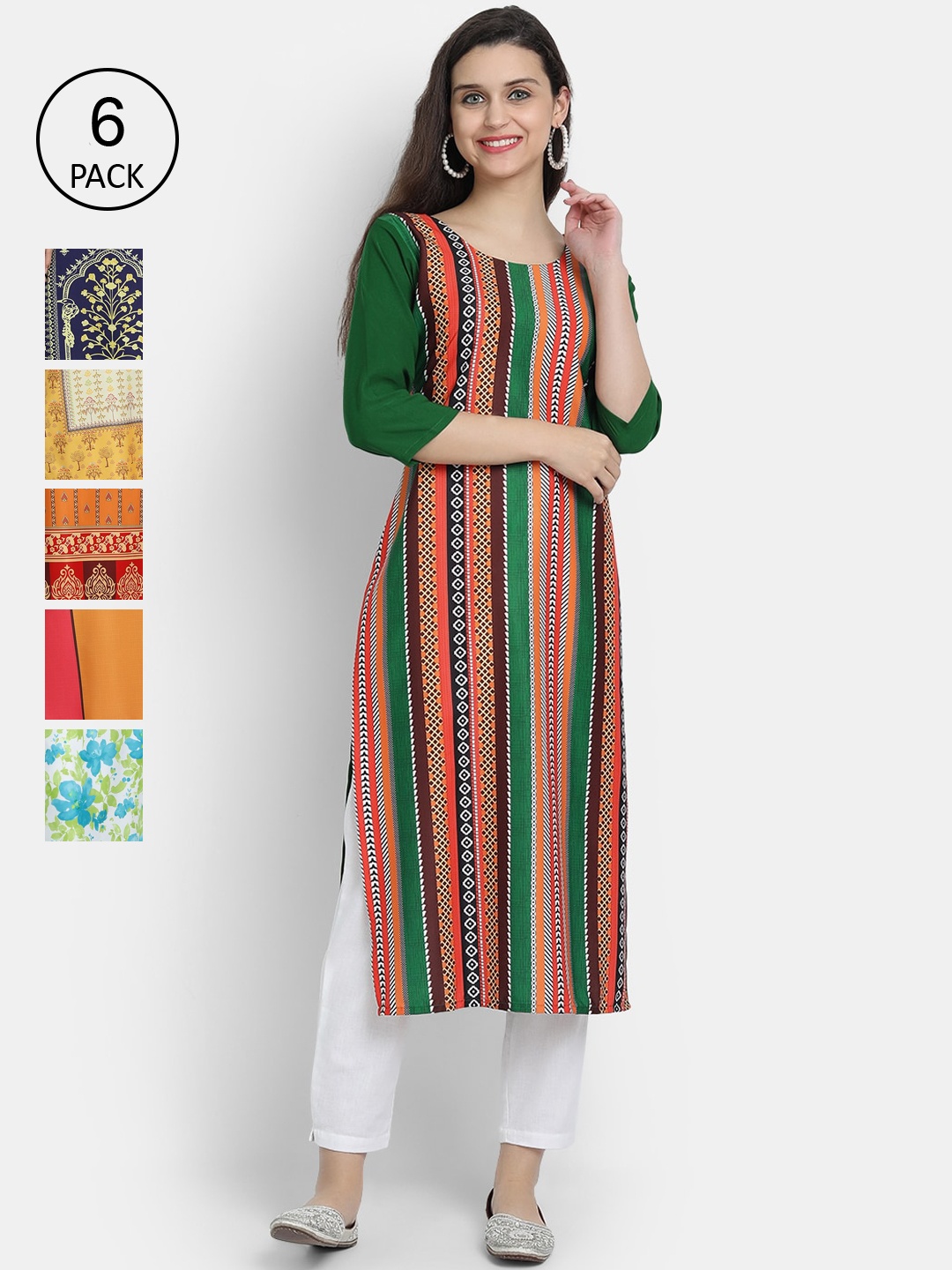 

1 Stop Fashion Women Multicoloured Striped Flared Sleeves Crepe Kurta, Multi