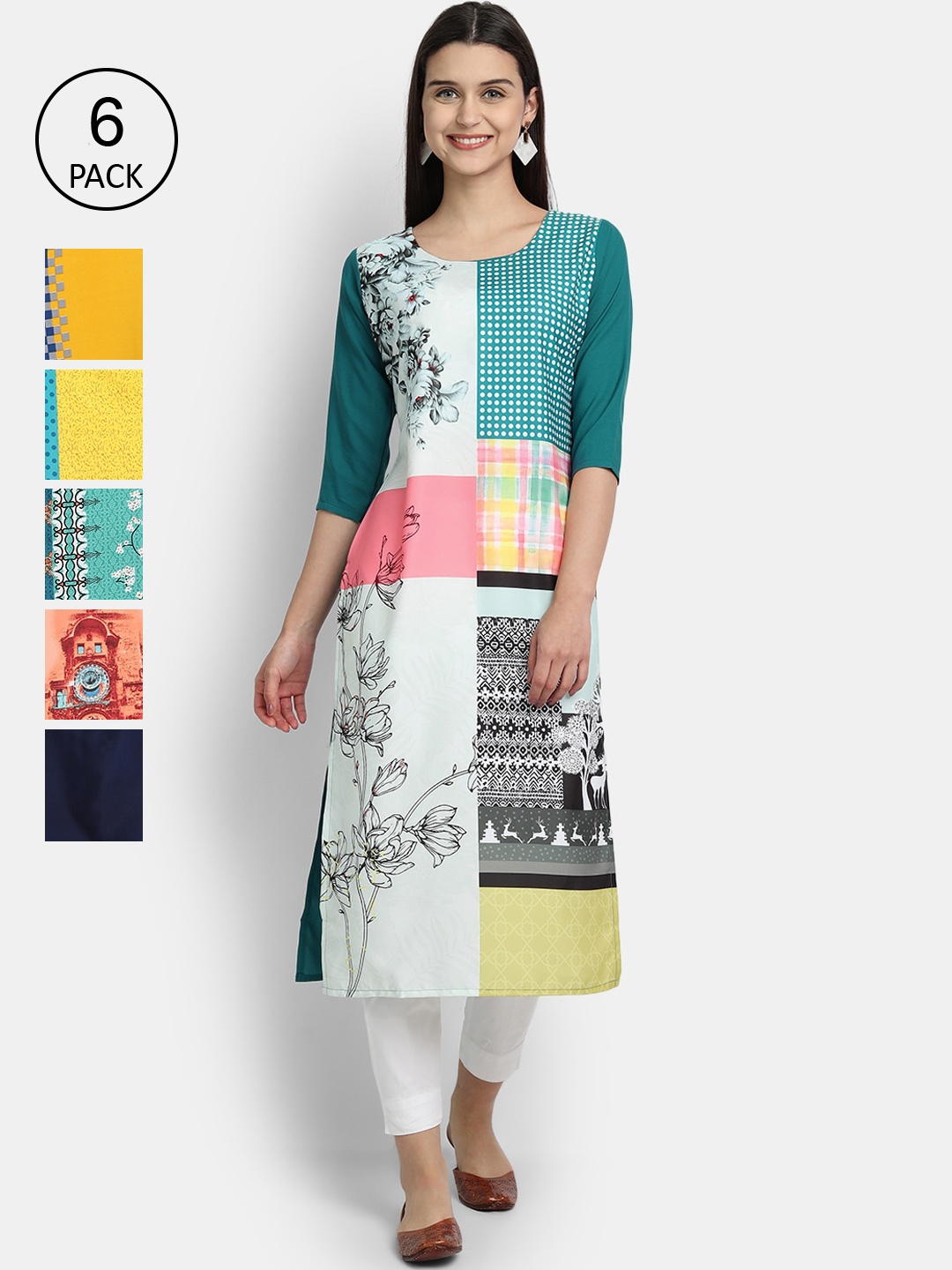 

1 Stop Fashion Women Multicoloured & wan blue Ethnic Motifs Printed Thread Work Crepe Kurta, Multi