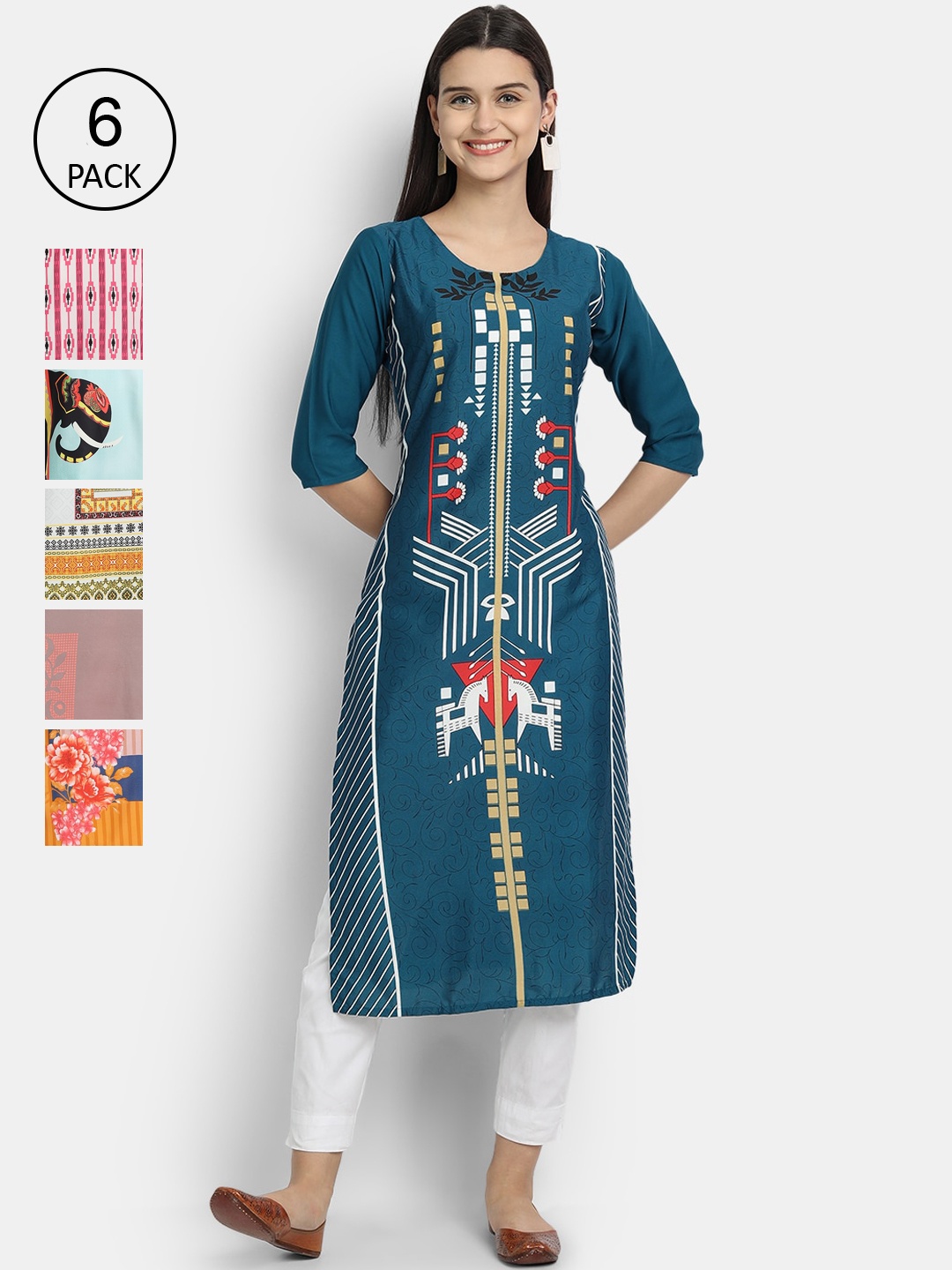 

1 Stop Fashion Women Multicoloured & ink blue Embroidered Thread Work Crepe Kurta, Multi