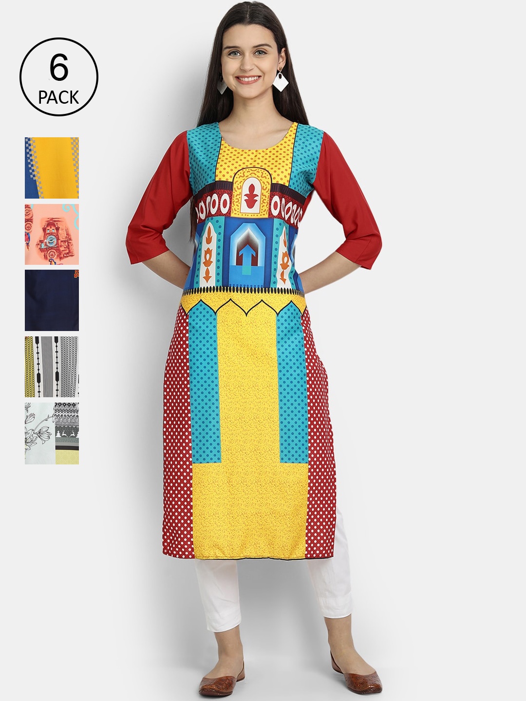 

1 Stop Fashion Women Multicoloured Striped Mirror Work Crepe Kurta, Multi