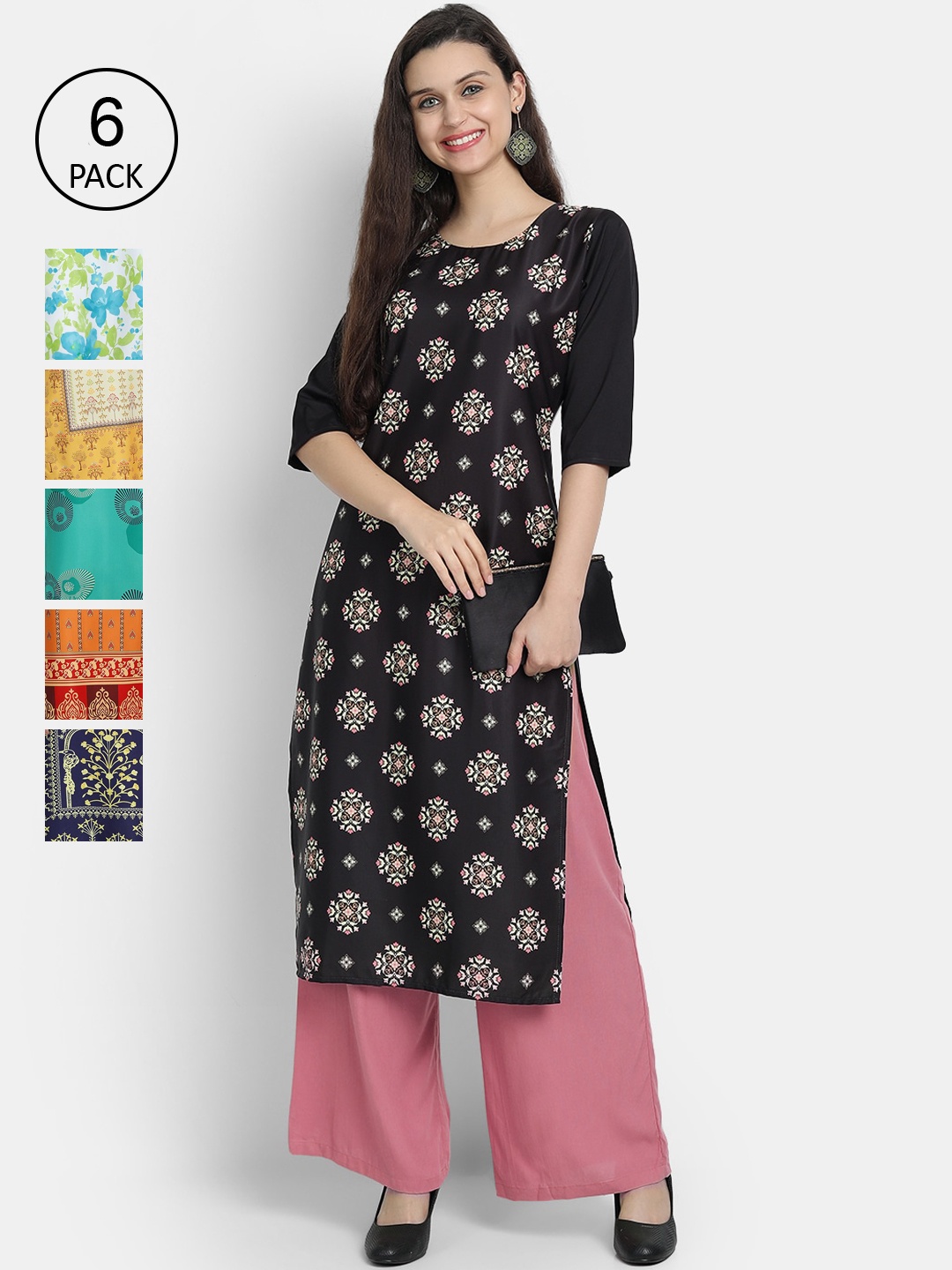 

1 Stop Fashion Women Multicoloured Floral Printed Flared Sleeves Crepe Kurta, Multi
