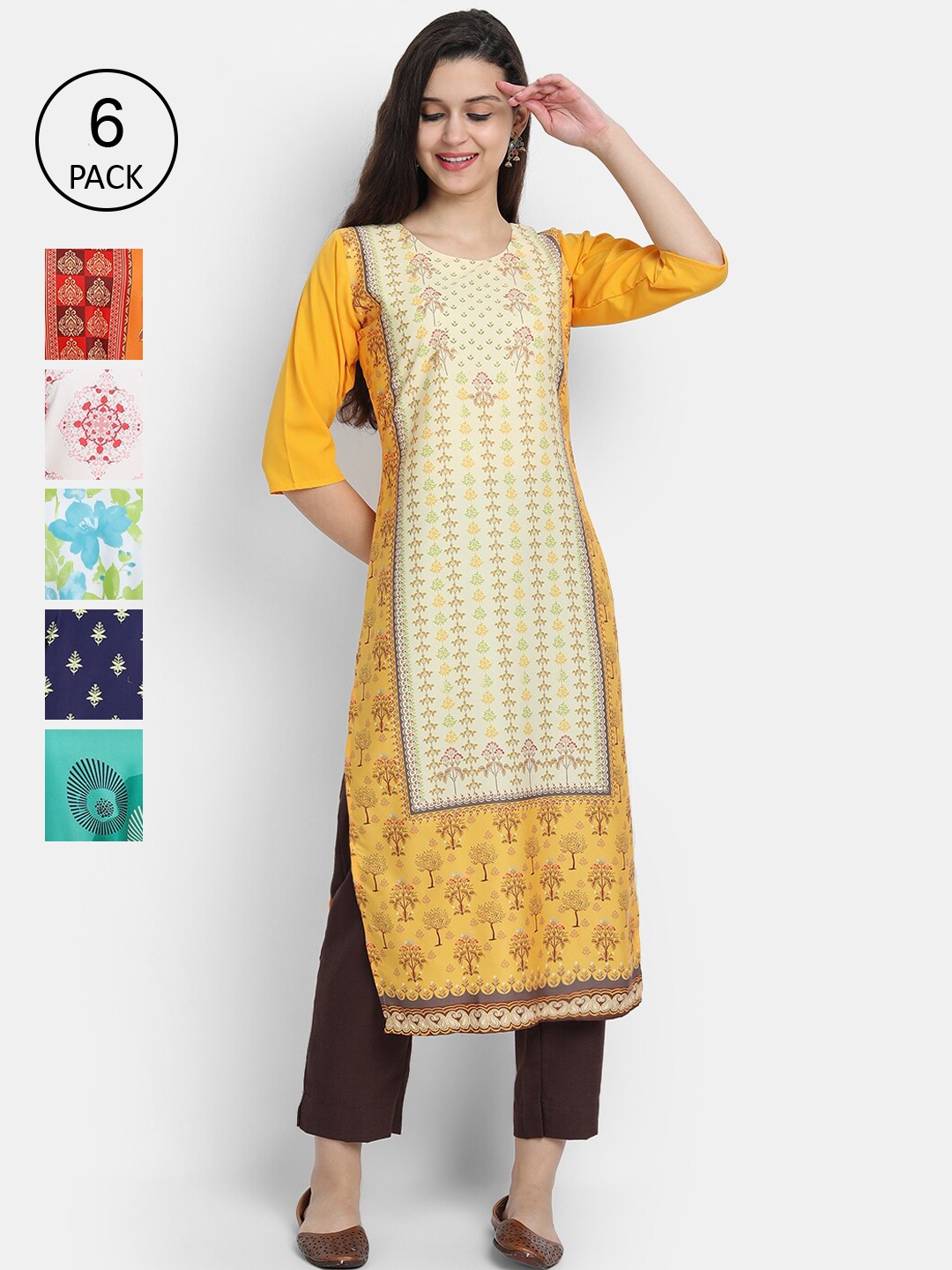 

1 Stop Fashion Women Multicoloured Floral Embroidered Keyhole Neck Mirror Work Crepe Kurta, Multi