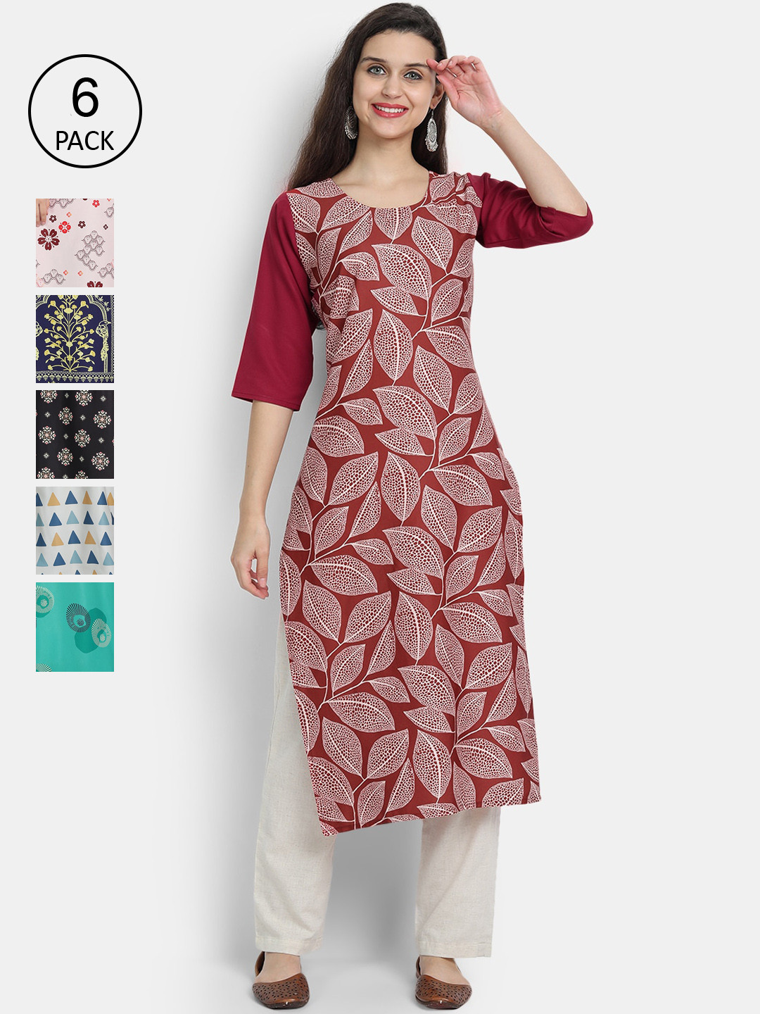 

1 Stop Fashion Women Multicoloured Printed Flared Sleeves Mirror Work Crepe Kurta, Multi