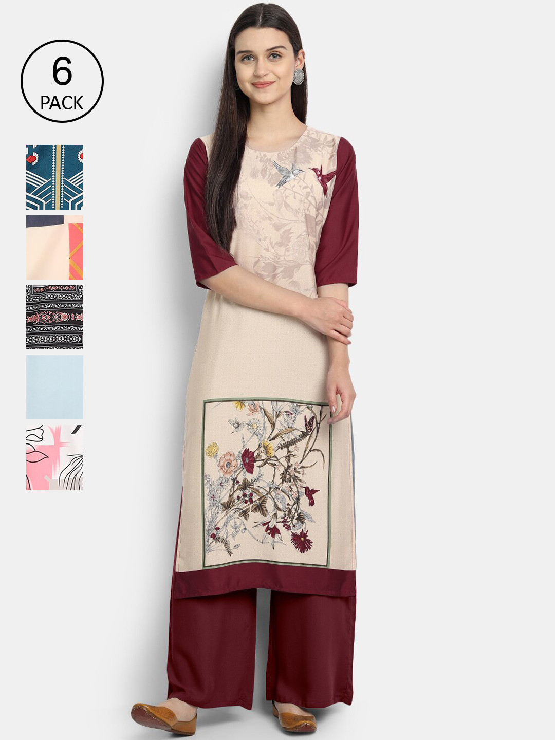 

1 Stop Fashion Women Pack Of 6 Kurtas, Multi