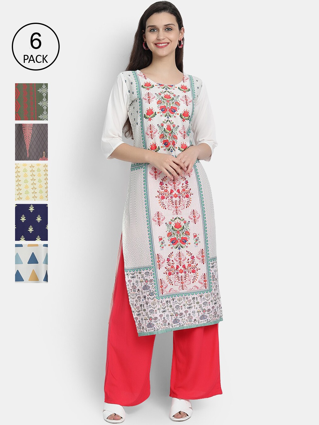 

1 Stop Fashion Women Multicoloured Ethnic Motifs Printed Thread Work Crepe Kurta, Multi