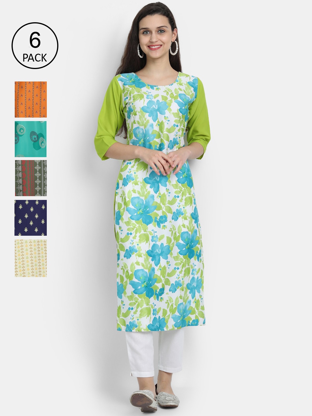 

1 Stop Fashion Women Multicoloured Ethnic Motifs Crepe Kurta, Multi