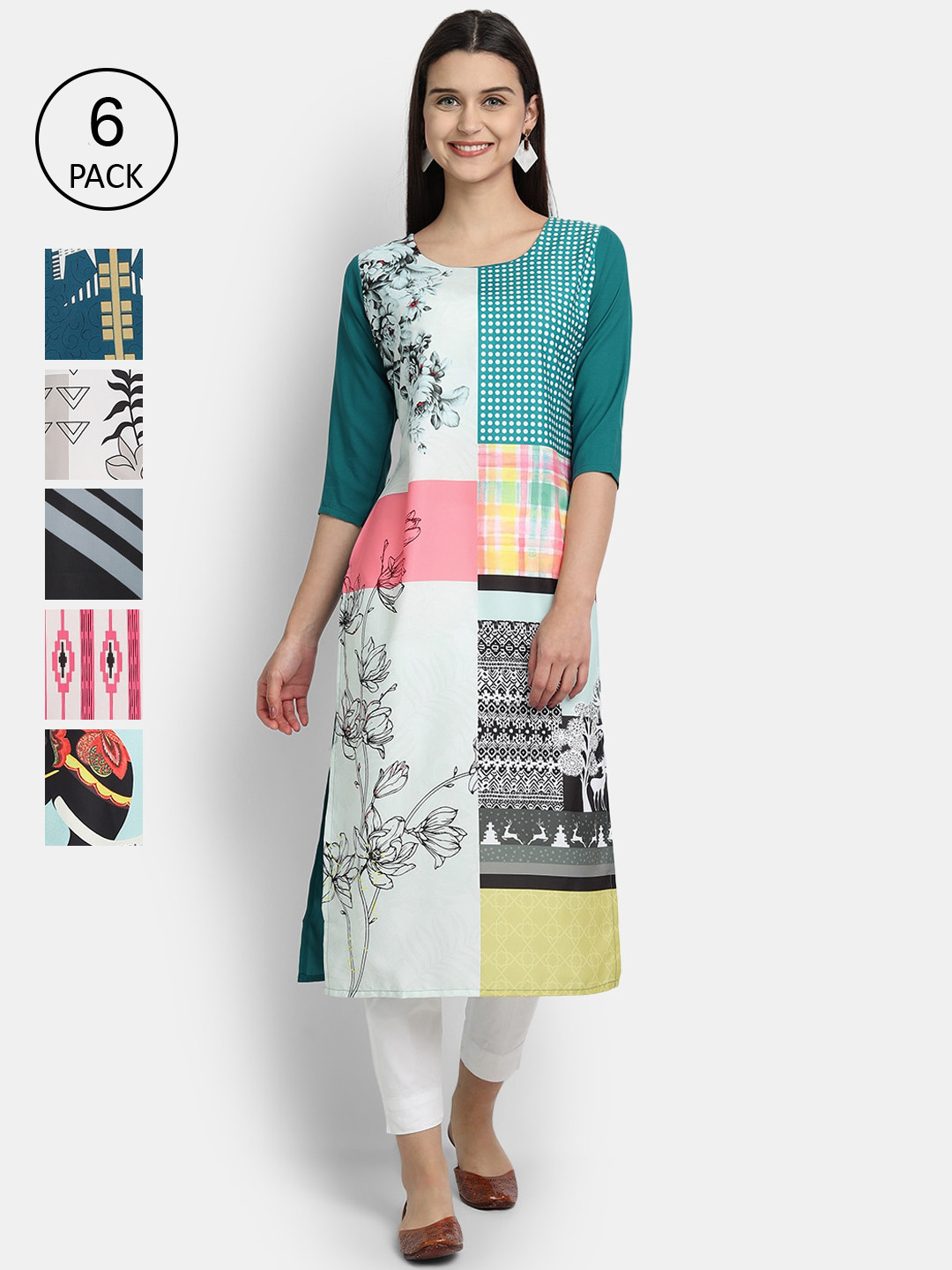 

1 Stop Fashion Women Multicoloured Floral Printed Thread Work Crepe Kurta, Multi