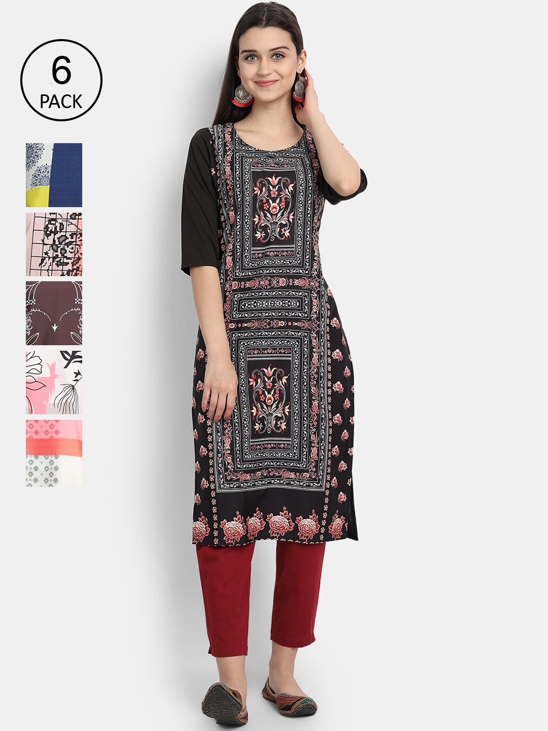 

1 Stop Fashion Women Pack Of 6 Kurtas, Multi