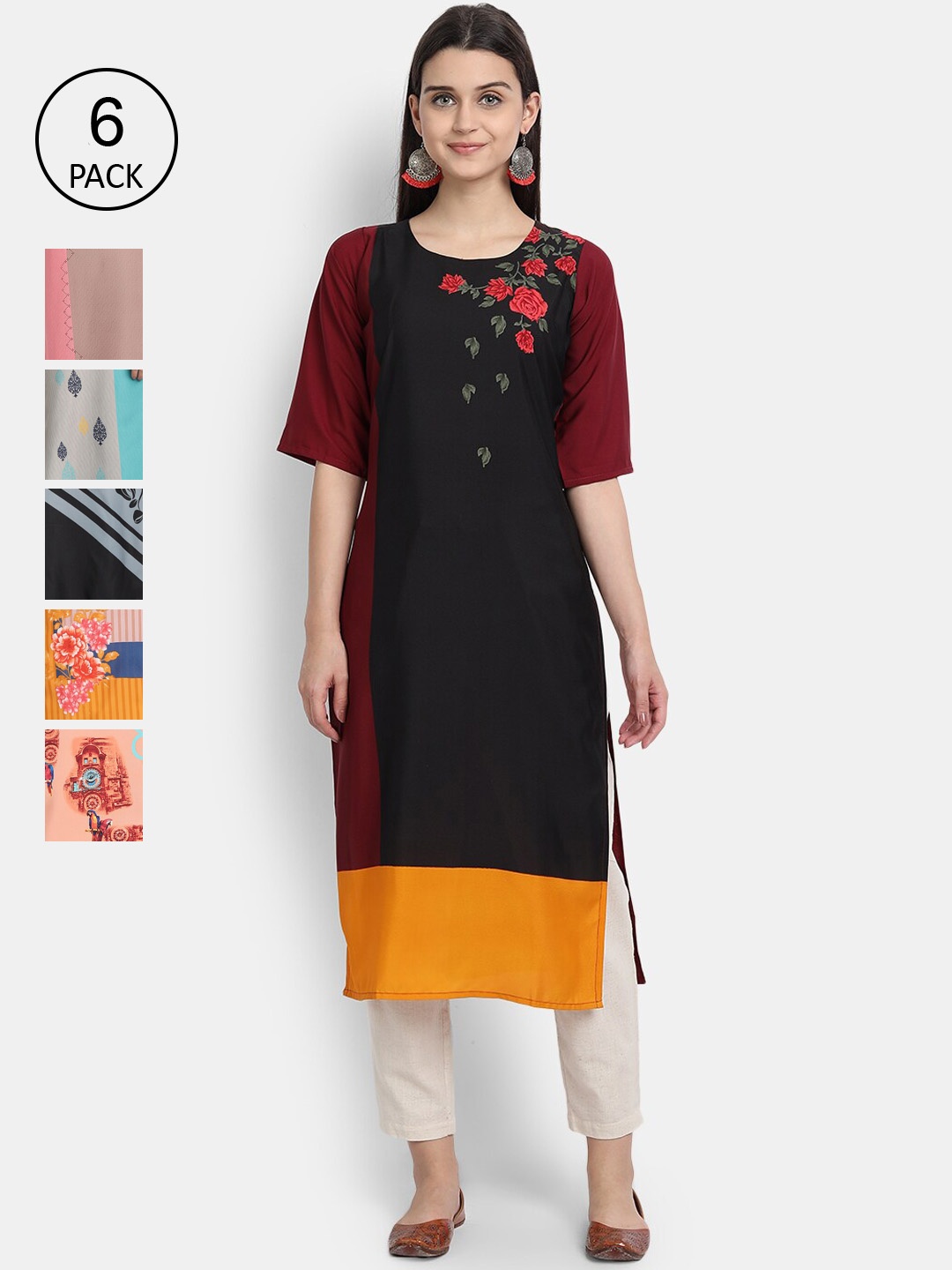 

1 Stop Fashion Women Pack Of 6 Kurtas, Multi