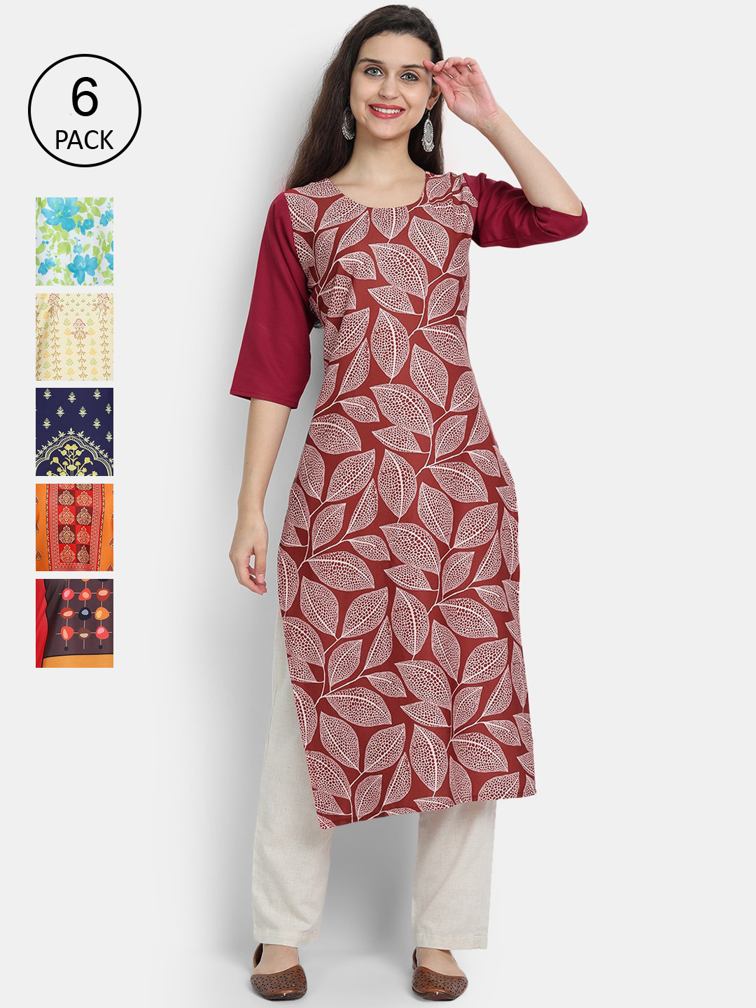 

1 Stop Fashion Women Multicoloured Printed Flared Sleeves Mirror Work Crepe Kurta, Multi