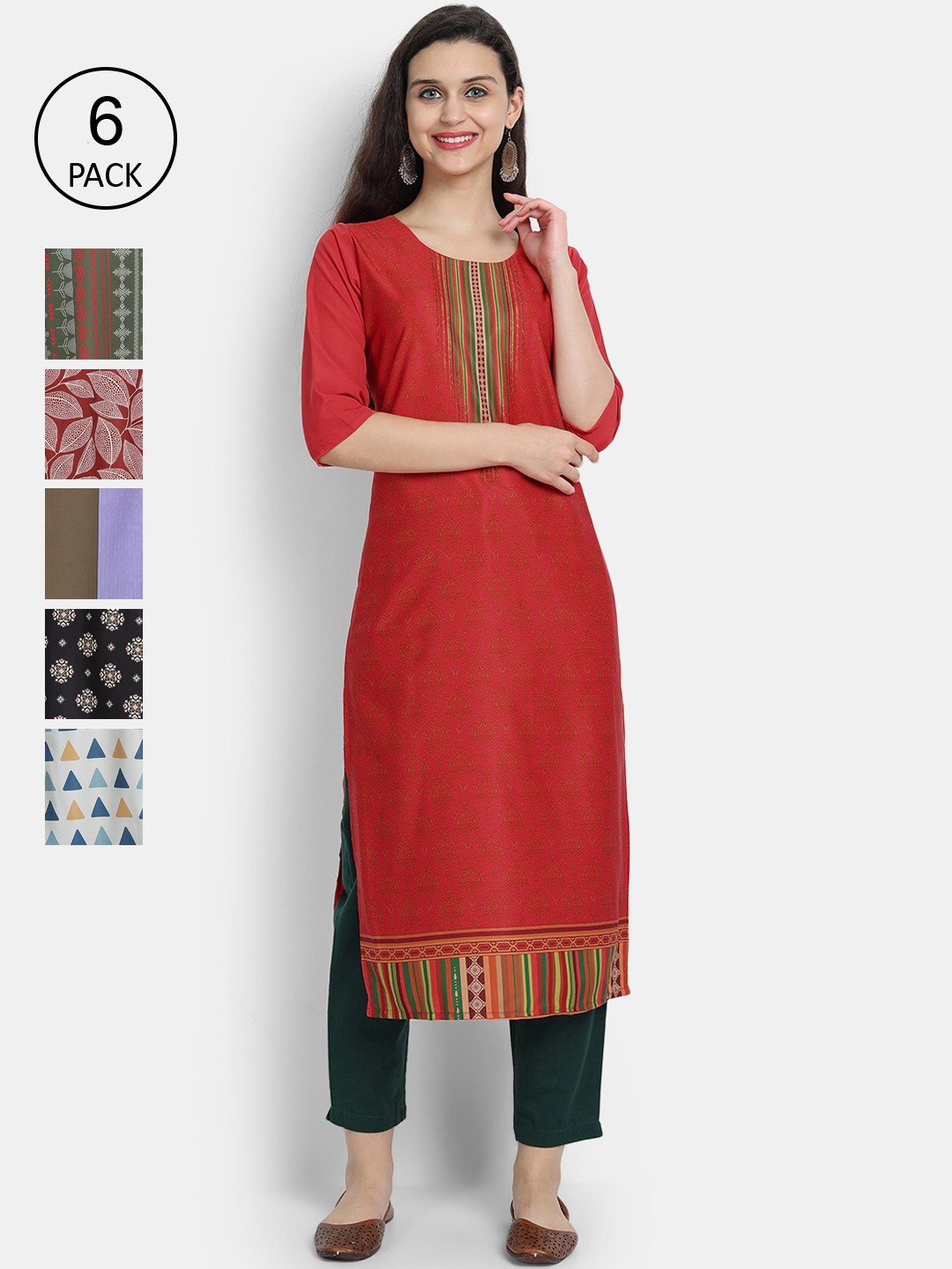 

1 Stop Fashion Women Multicoloured & molten lava Printed Flared Sleeves Mirror Work Crepe Kurta, Multi