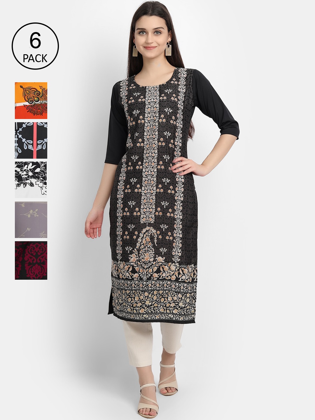 

1 Stop Fashion Women Multicoloured Ethnic Motifs Printed Crepe Kurta, Multi