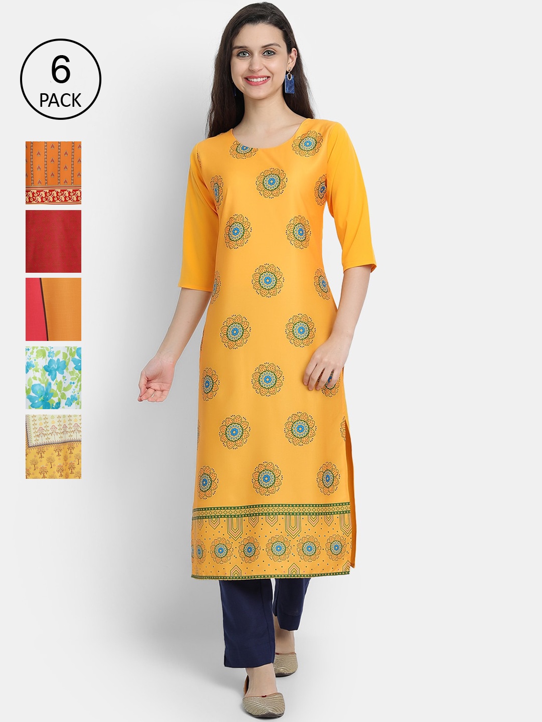 

1 Stop Fashion Women Pack Of 6 Kurtas, Orange