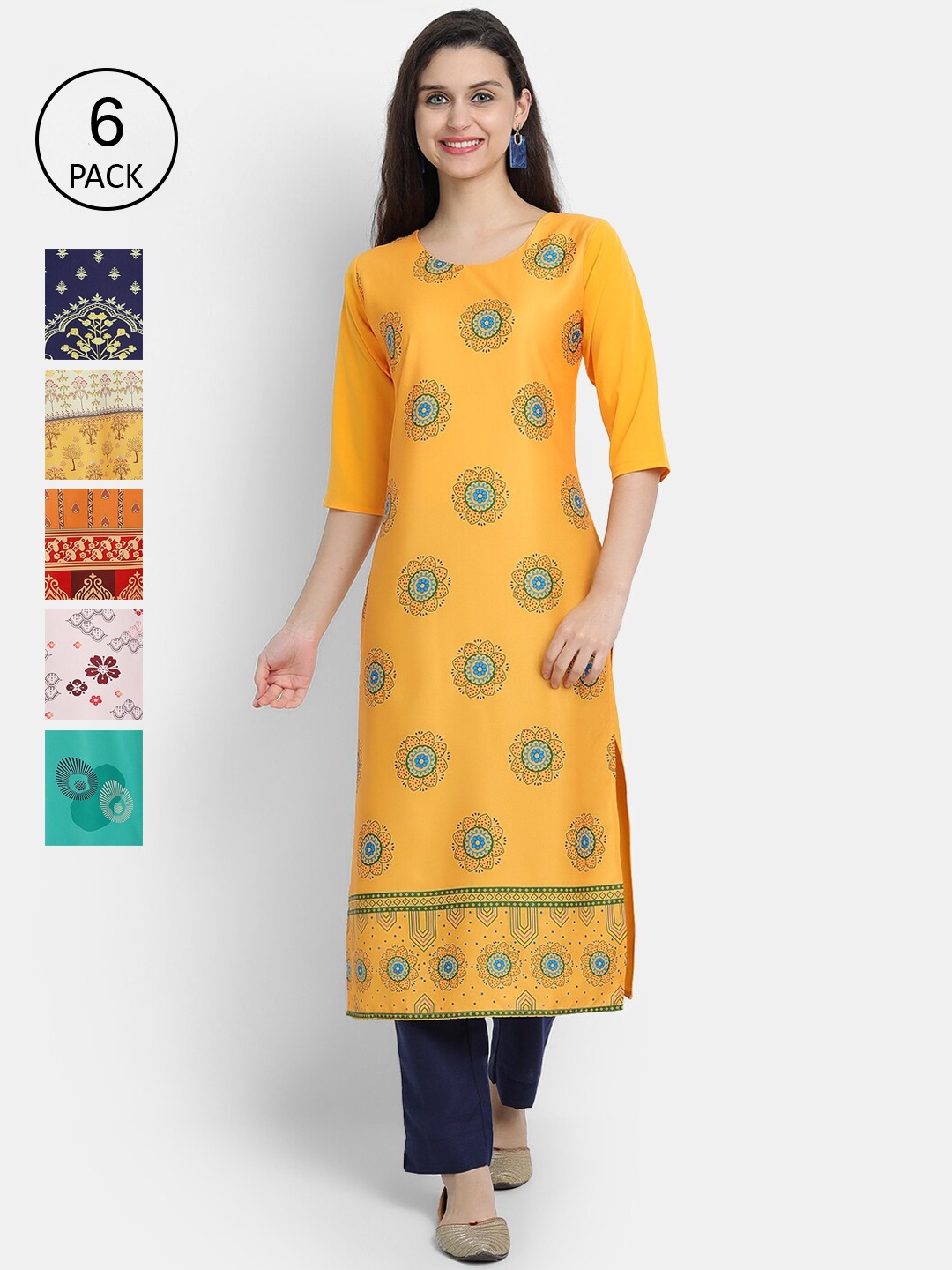 

1 Stop Fashion Women Multicoloured Bandhani Embroidered Keyhole Neck Mirror Work Crepe Kurta, Multi