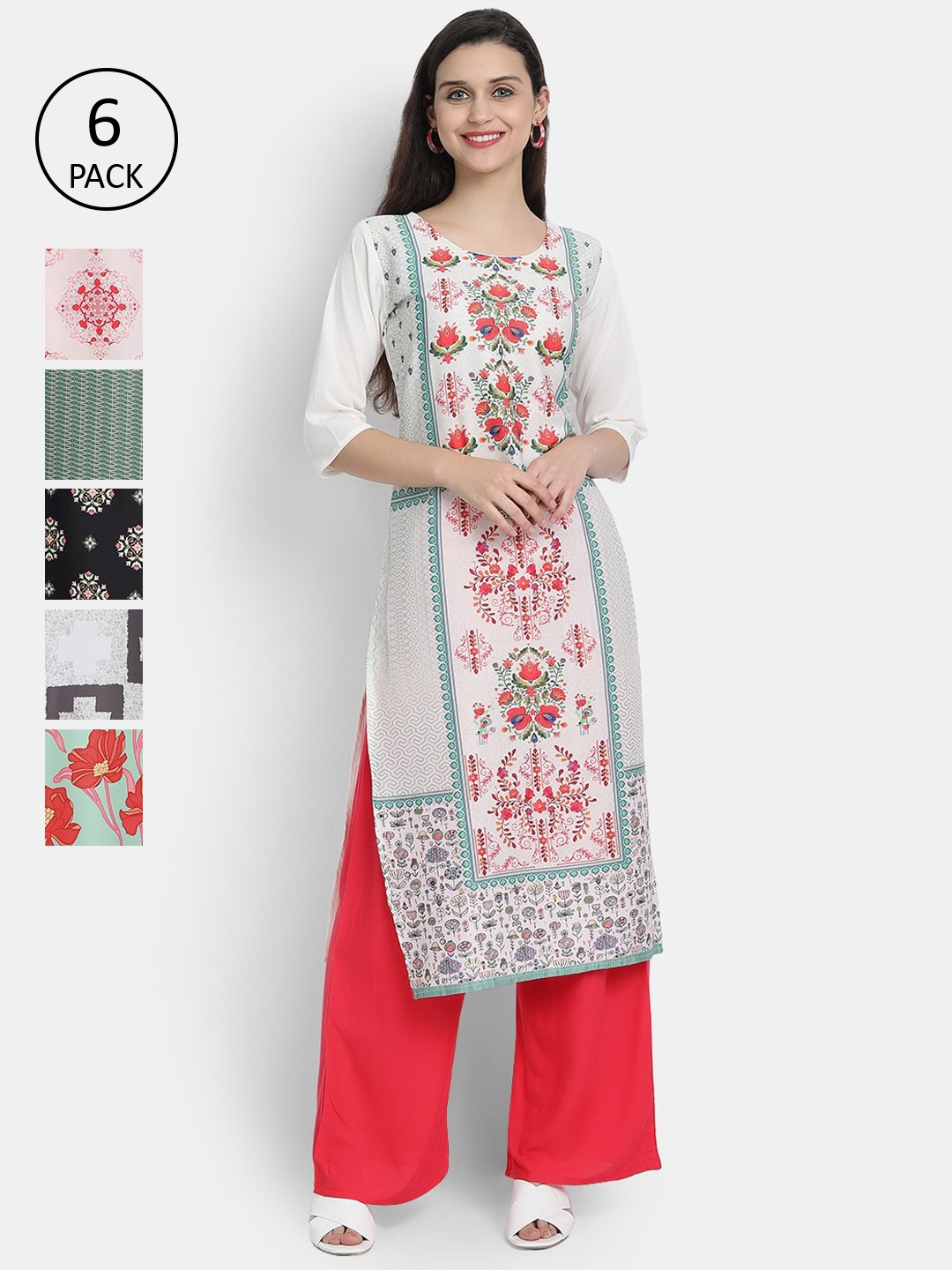 

1 Stop Fashion Women Multicoloured & mauve chalk Floral Printed Flared Sleeves Crepe Kurta, Multi