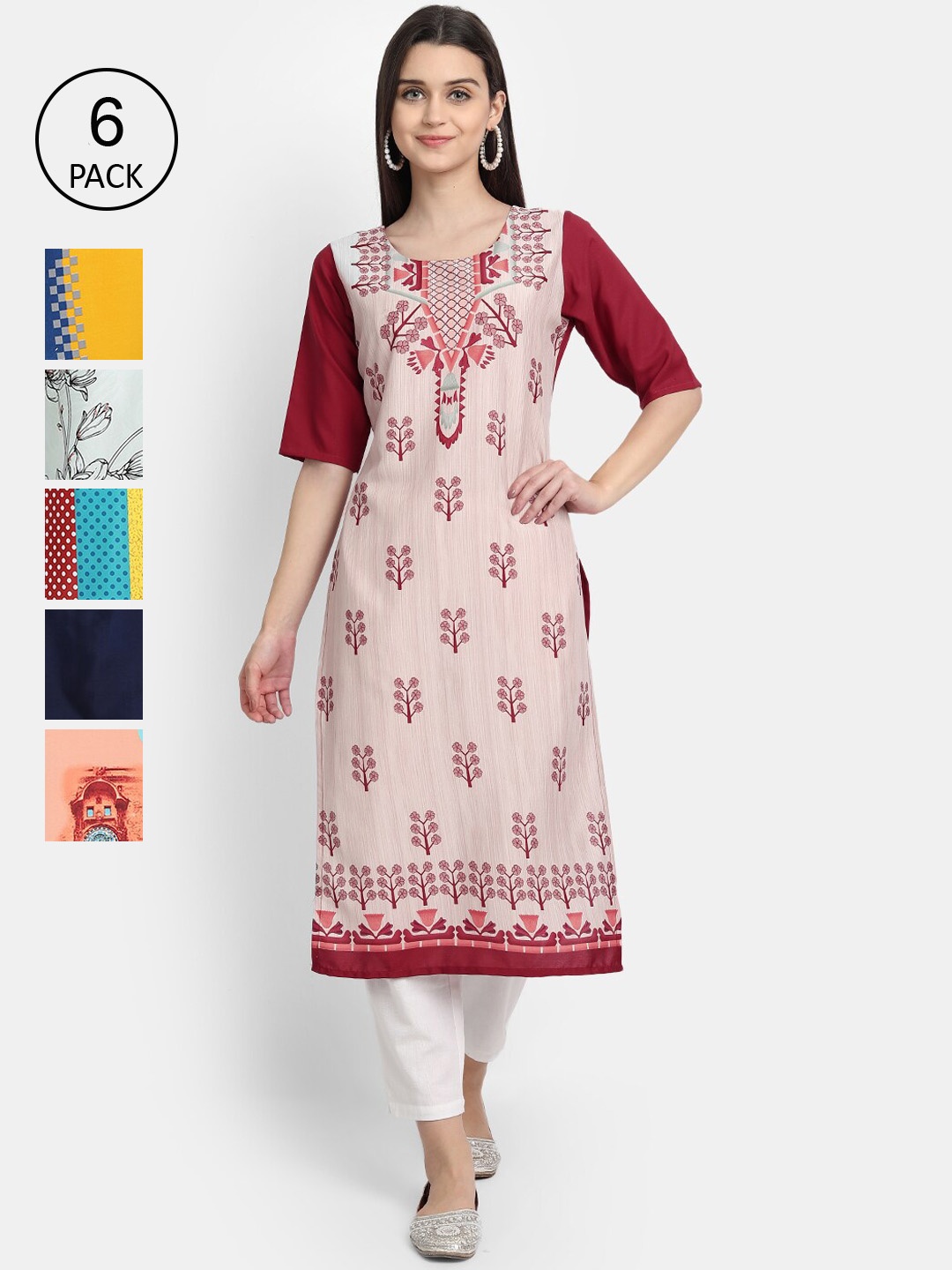 

1 Stop Fashion Women Pack Of 6 Kurtas, Navy blue