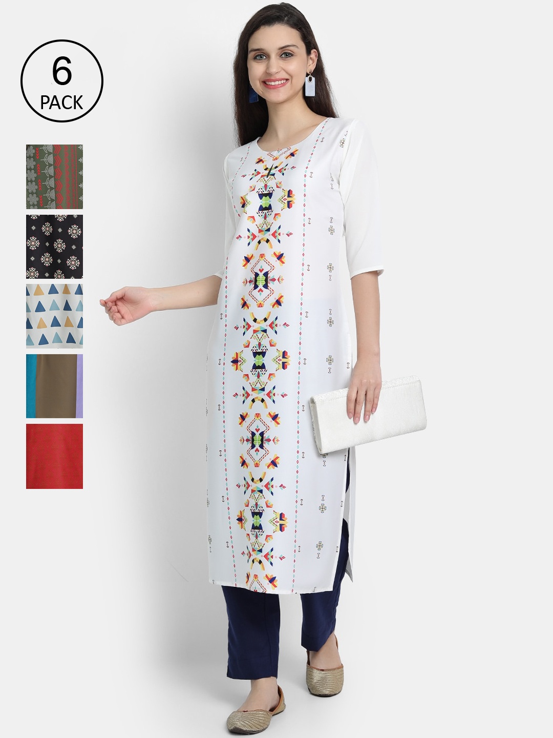 

1 Stop Fashion Women Multicoloured Floral Printed Thread Work Crepe Kurta, Multi