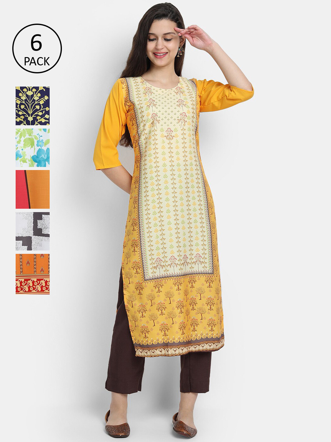 

1 Stop Fashion Women Multicoloured Printed Flared Sleeves Gotta Patti Crepe Kurta, Multi