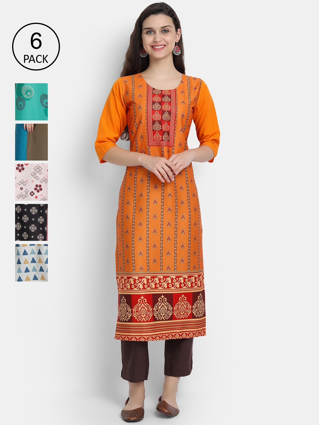 

1 Stop Fashion Women Pack Of 6 Kurtas, Orange