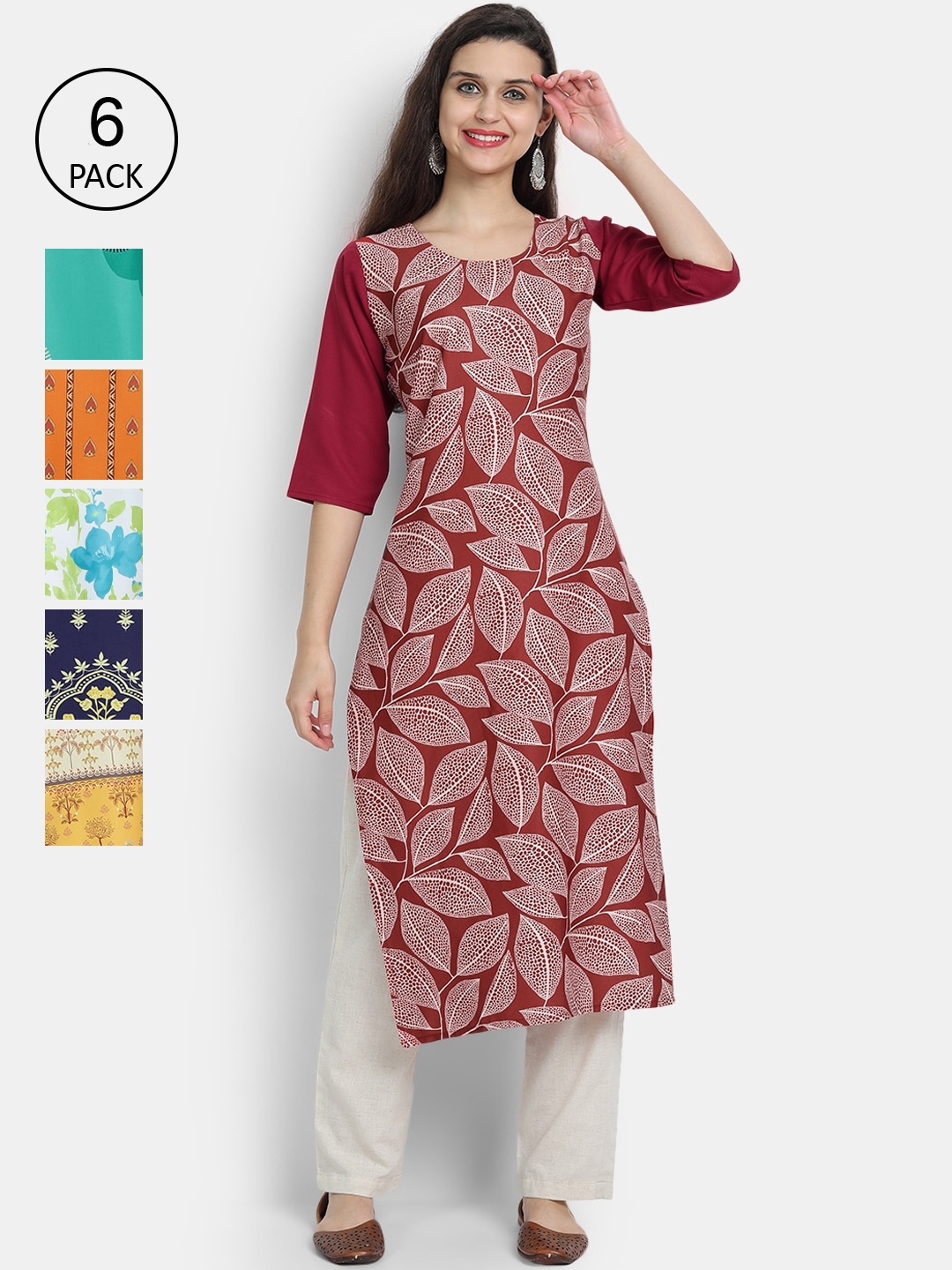 

1 Stop Fashion Women Multicoloured Printed Flared Sleeves Mirror Work Crepe Kurta, Multi