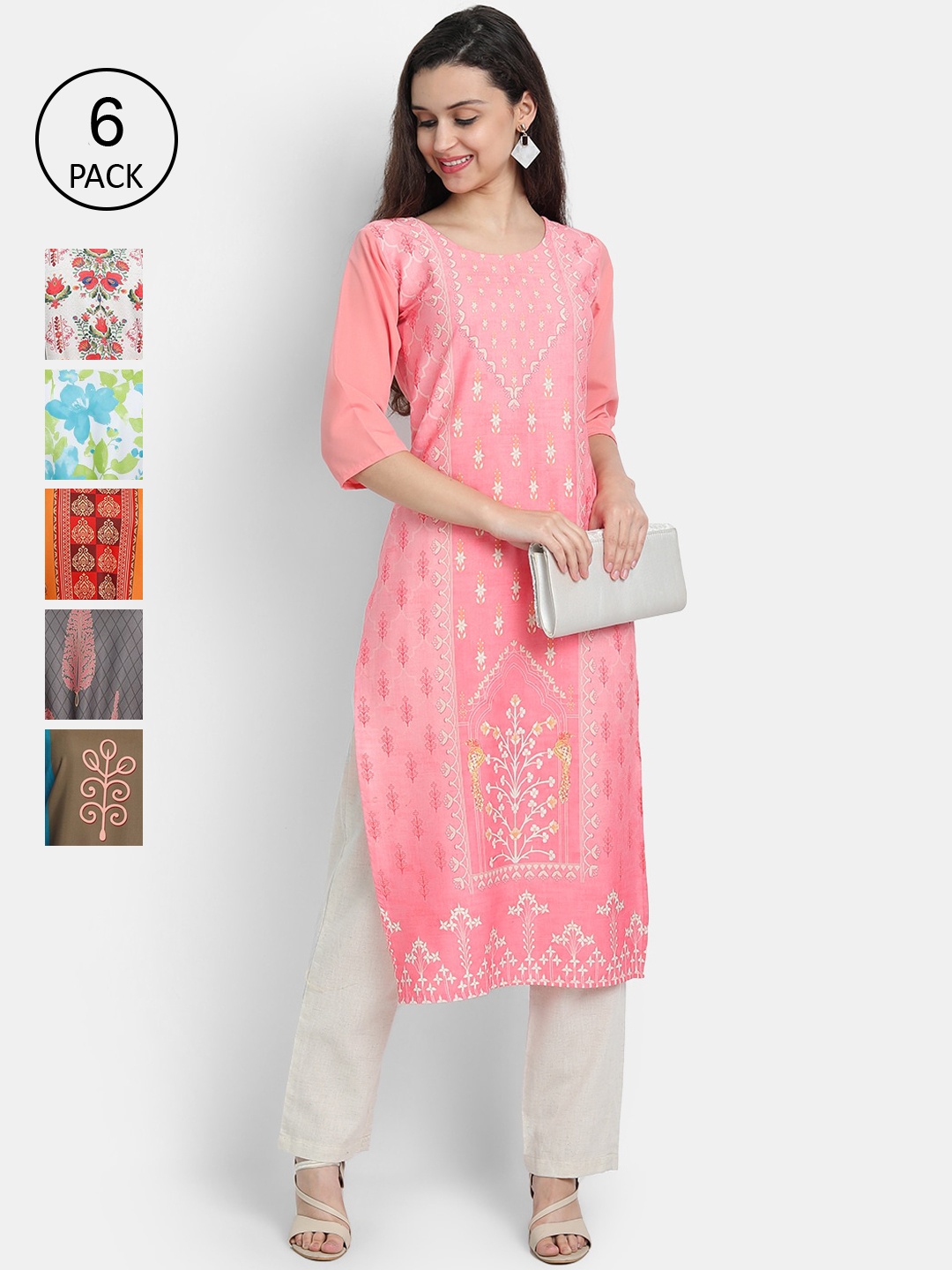 

1 Stop Fashion Women Pack Of 6 Kurtas, Pink